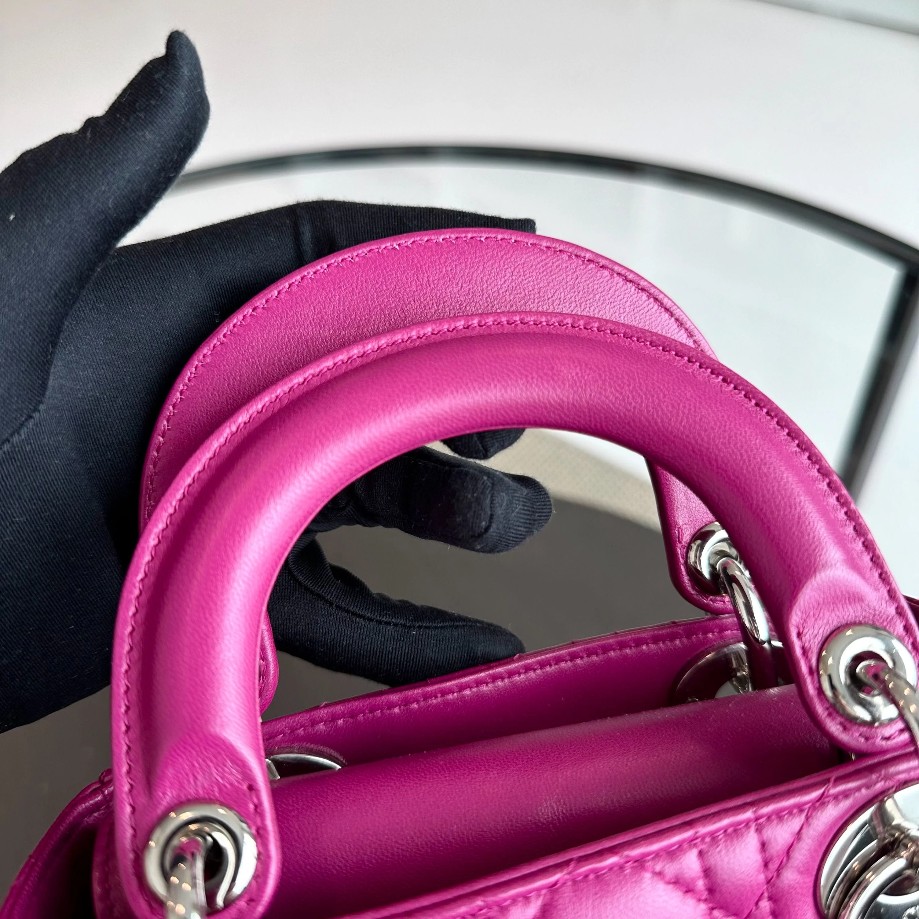 *Adjustable strap* Dior Lady Mini Lambskin Flap Cannage Purple SHW - Best Luxury Designers