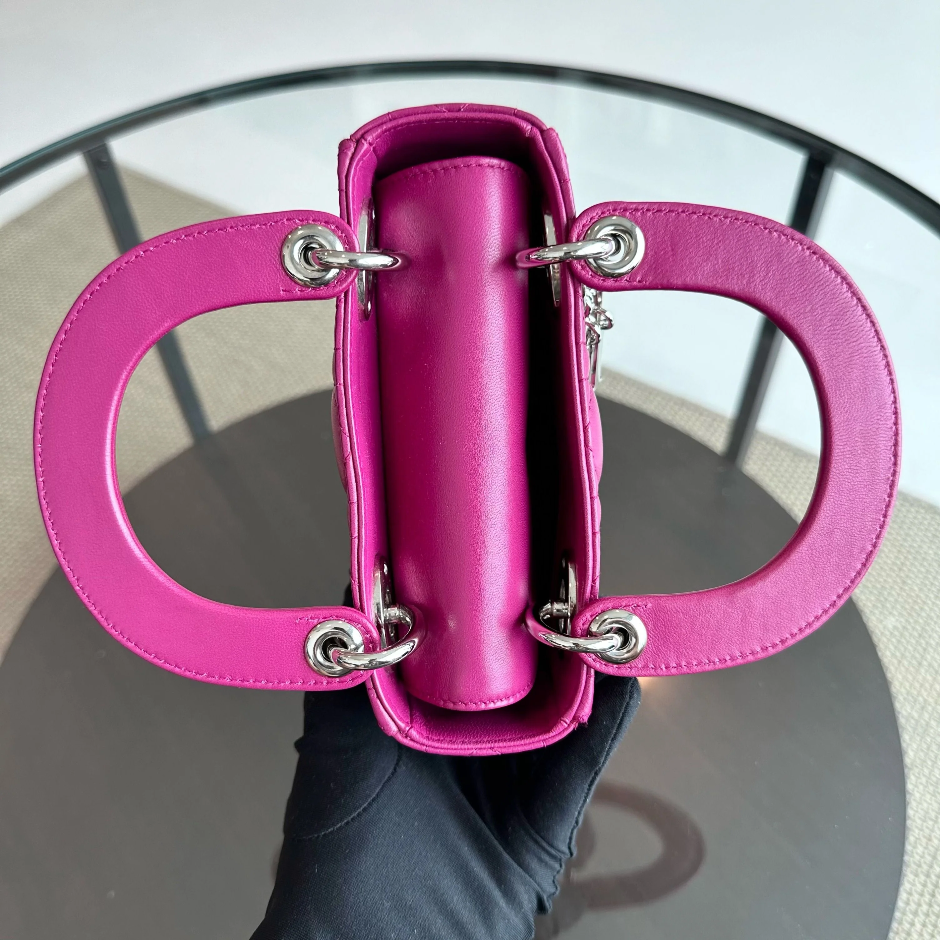 *Adjustable strap* Dior Lady Mini Lambskin Flap Cannage Purple SHW - Best Luxury Designers