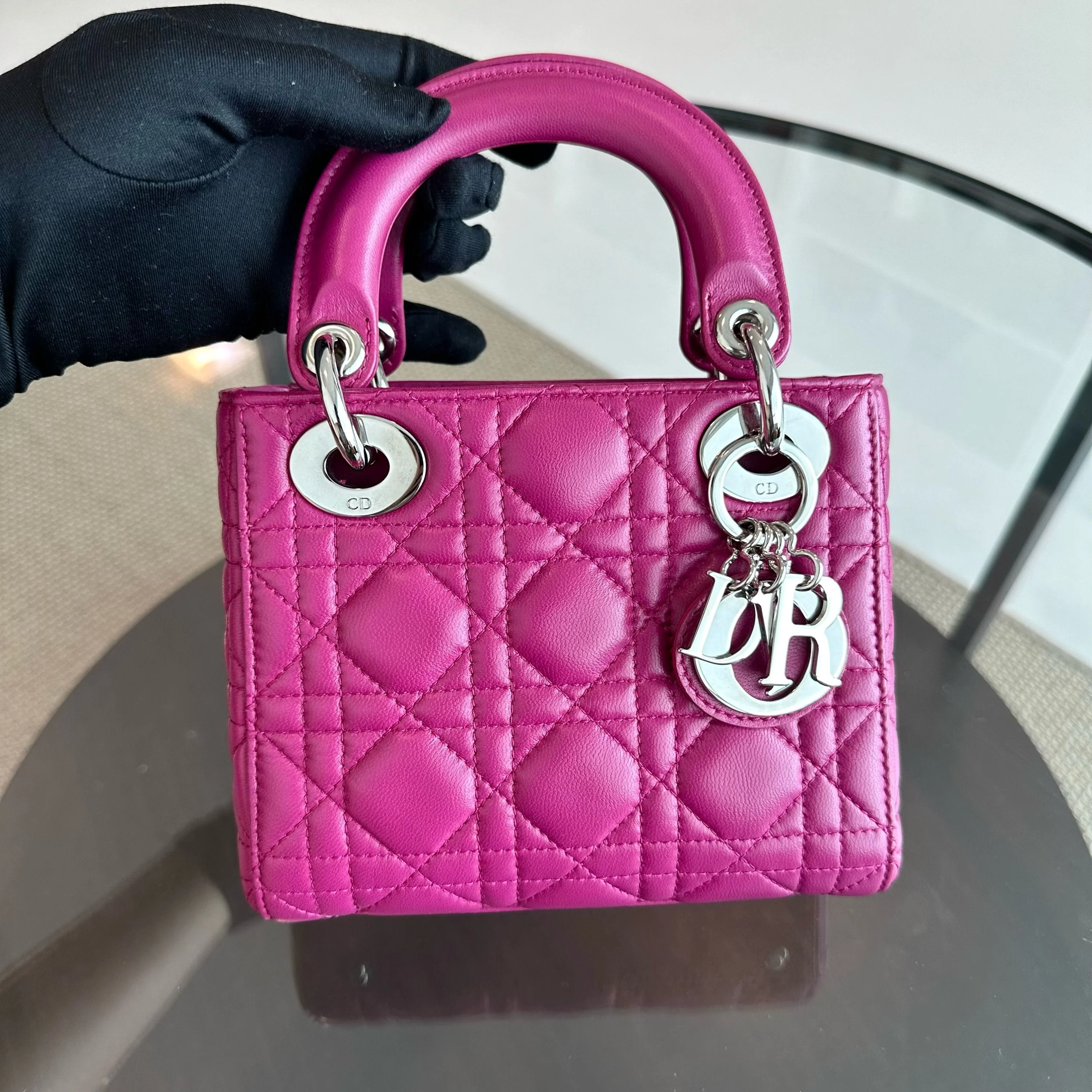 *Adjustable strap* Dior Lady Mini Lambskin Flap Cannage Purple SHW - Best Luxury Designers