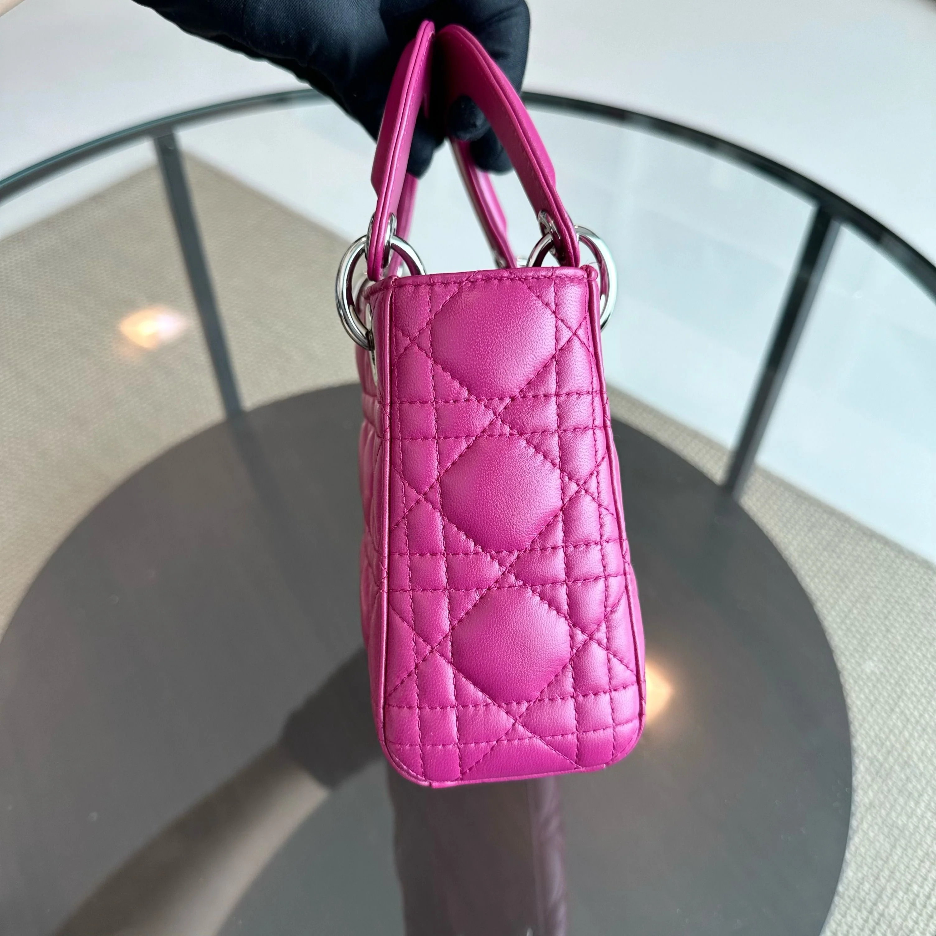 *Adjustable strap* Dior Lady Mini Lambskin Flap Cannage Purple SHW - Best Luxury Designers