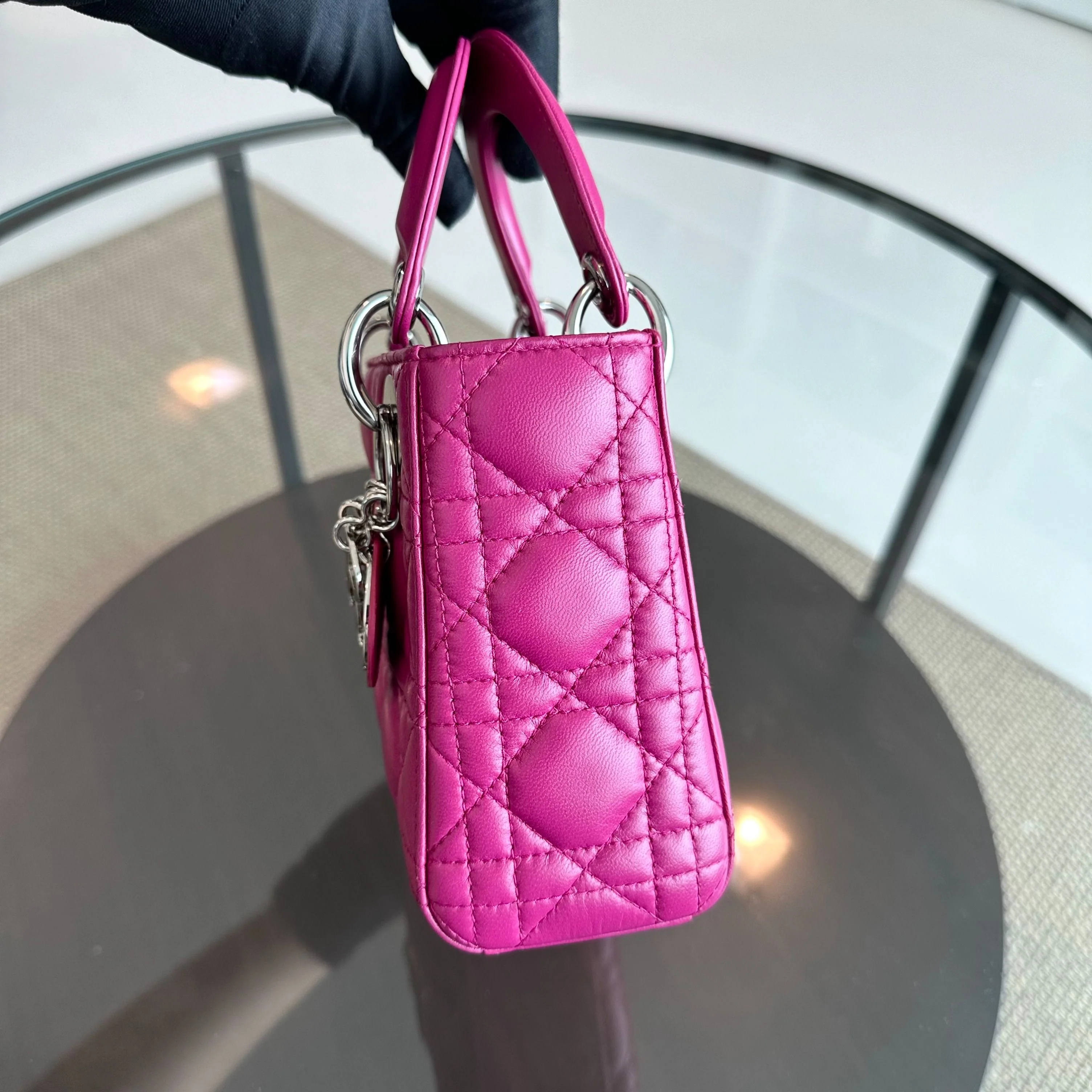 *Adjustable strap* Dior Lady Mini Lambskin Flap Cannage Purple SHW - Best Luxury Designers