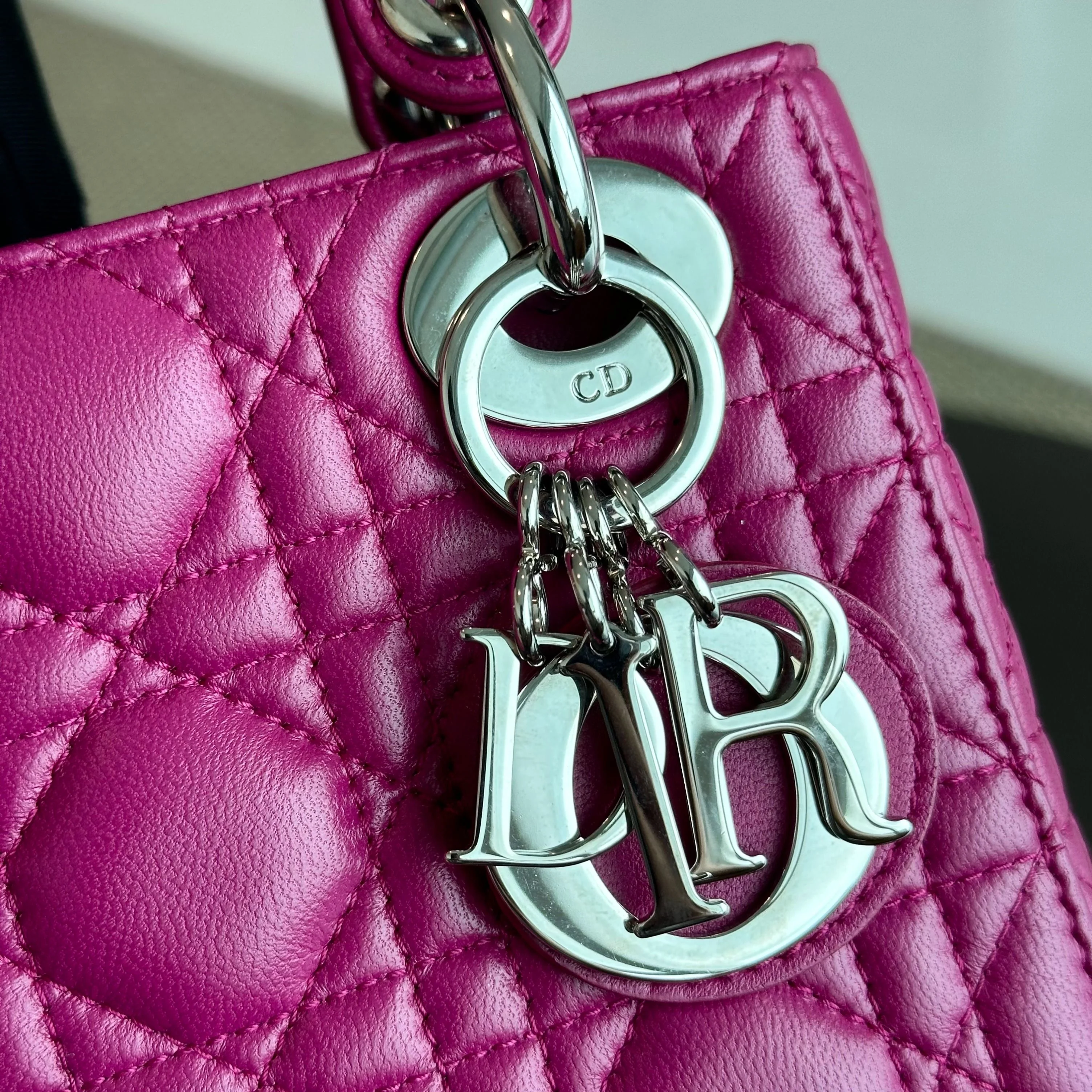 *Adjustable strap* Dior Lady Mini Lambskin Flap Cannage Purple SHW - Best Luxury Designers