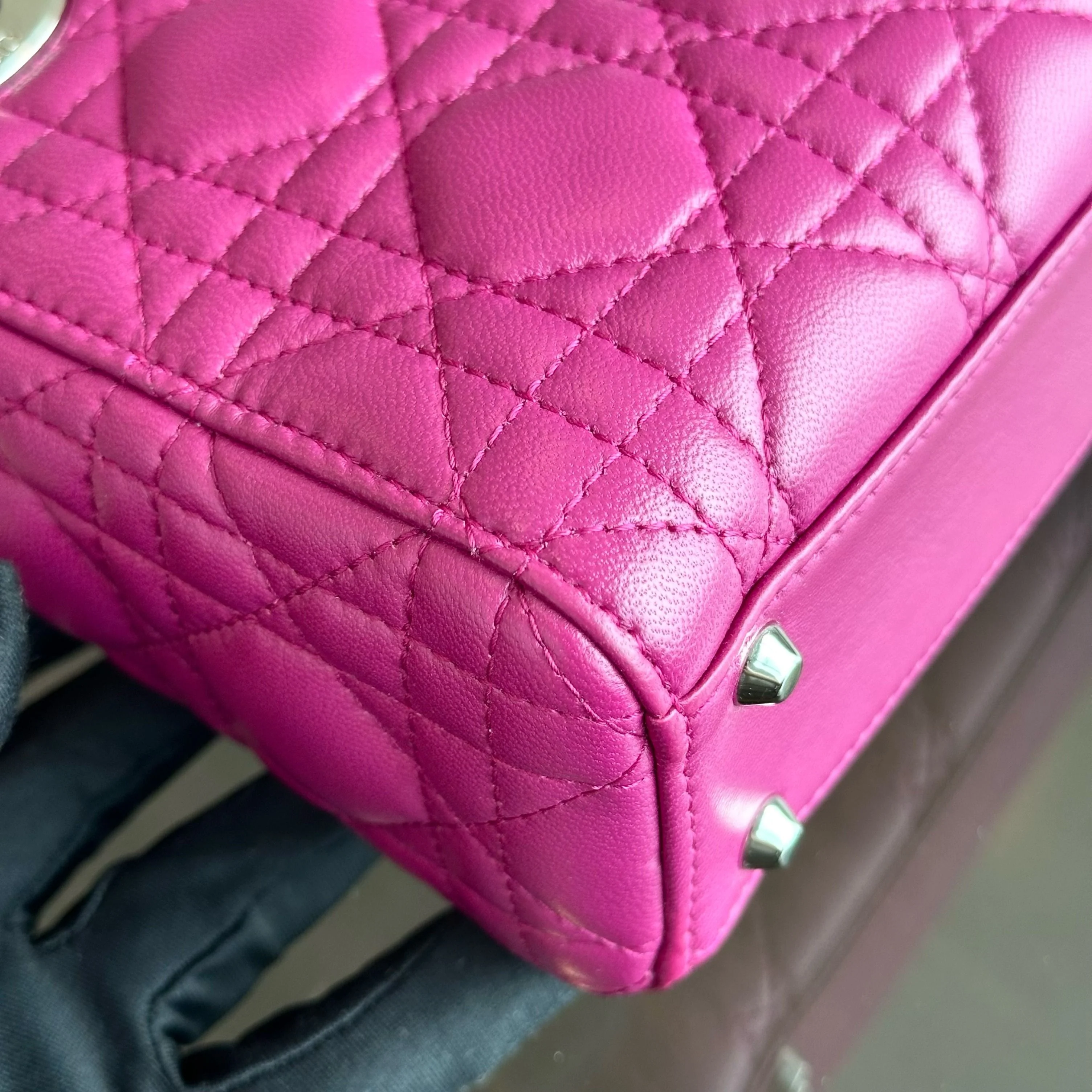 *Adjustable strap* Dior Lady Mini Lambskin Flap Cannage Purple SHW - Best Luxury Designers