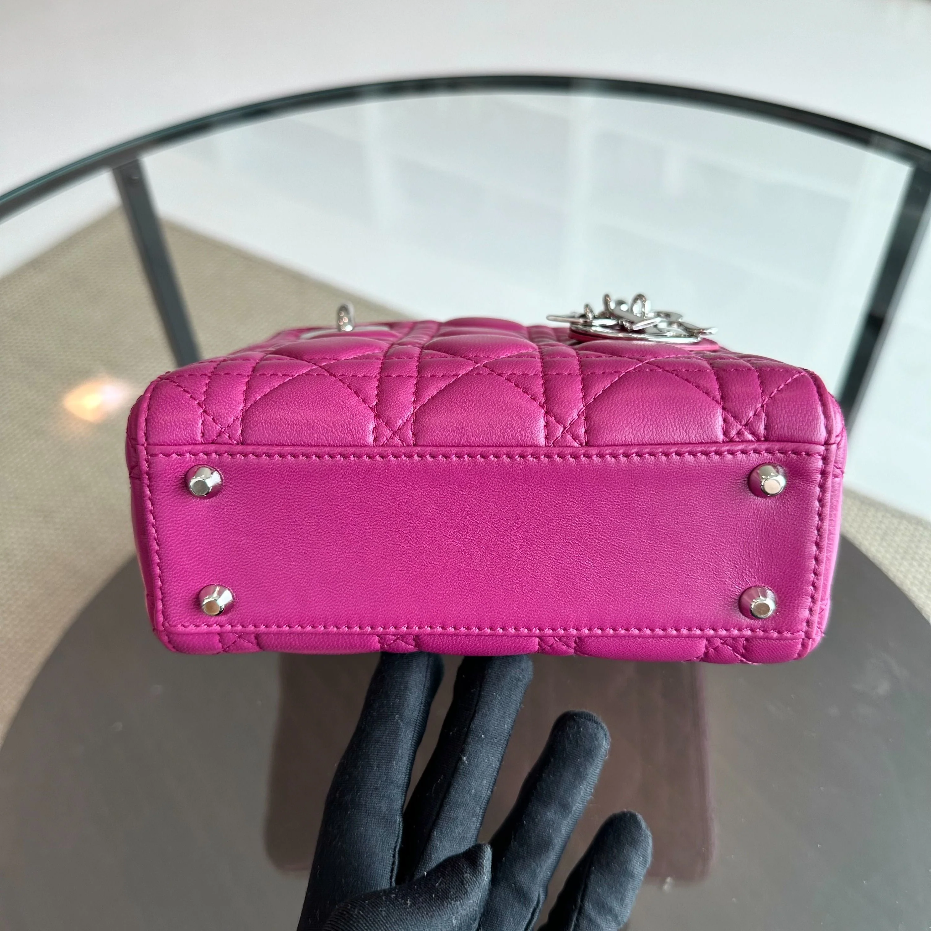 *Adjustable strap* Dior Lady Mini Lambskin Flap Cannage Purple SHW - Best Luxury Designers