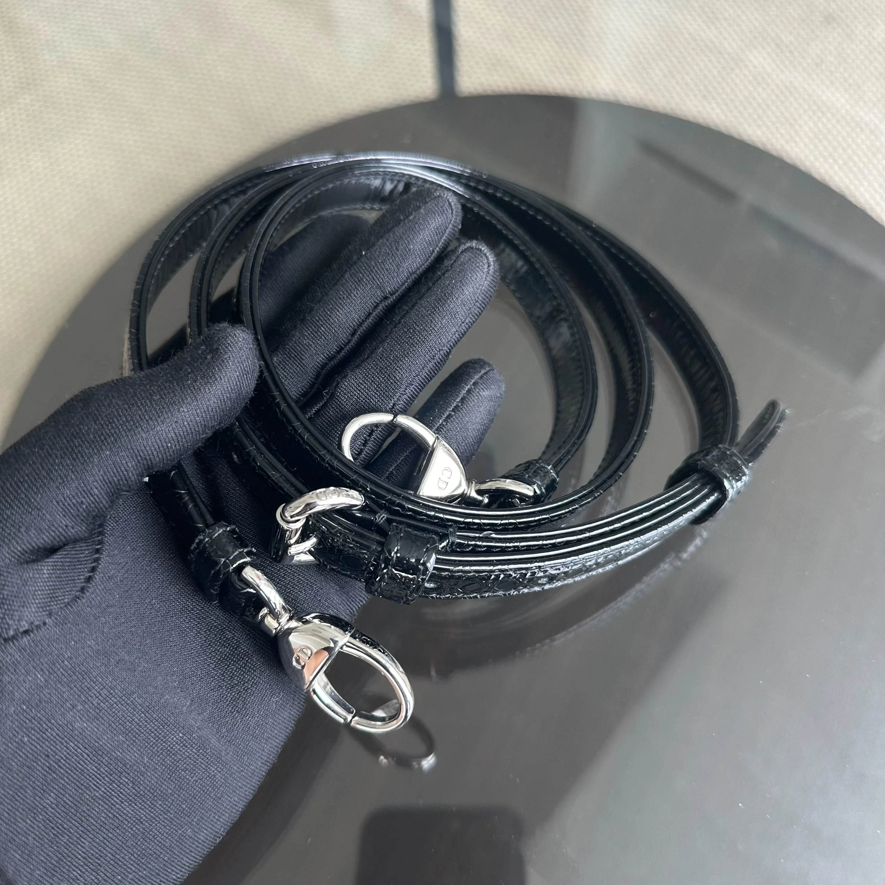 *Adjustable strap* Dior Lady Mini Micro-Cannage Glazed Calfskin Leather Black SHW - Best Luxury Designers