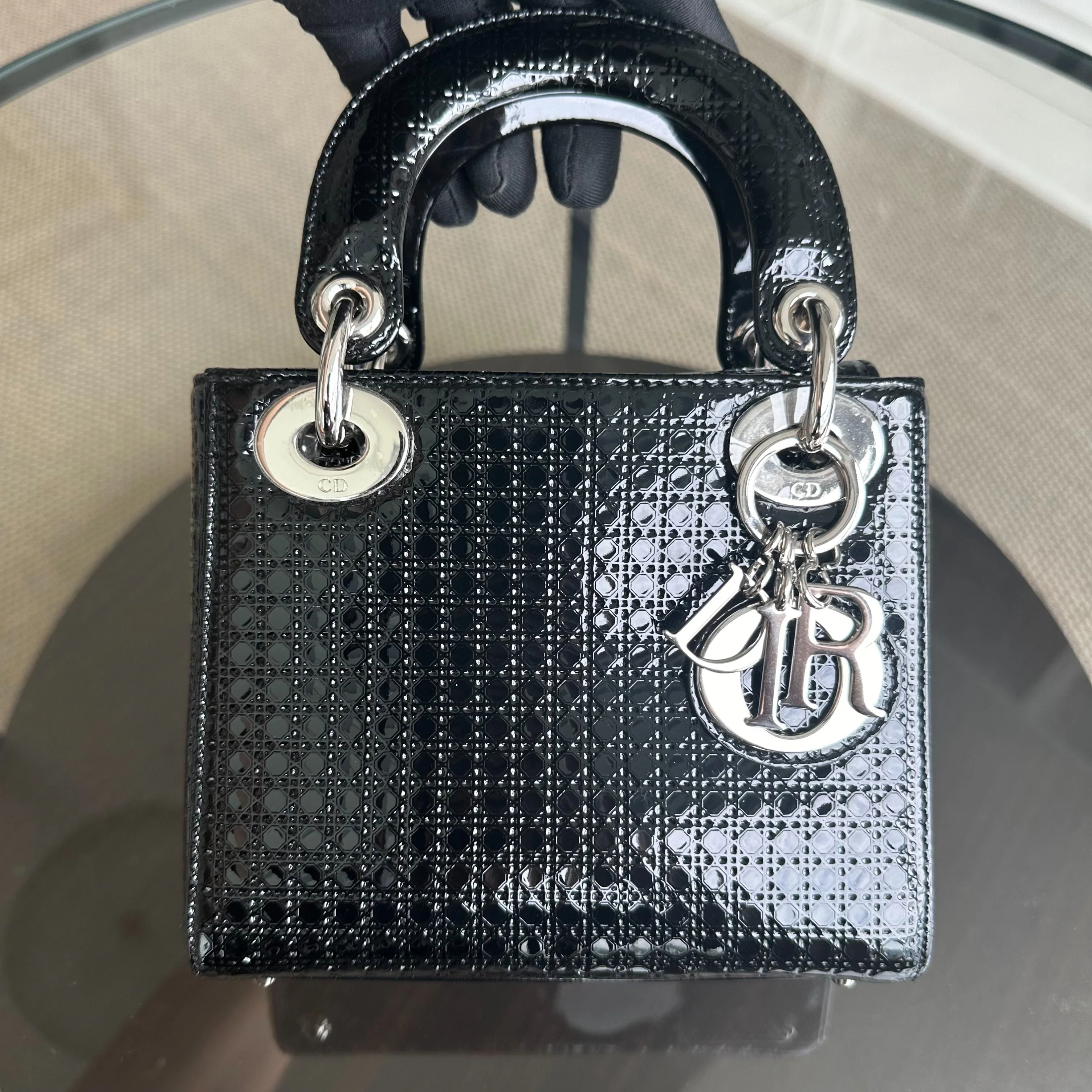 *Adjustable strap* Dior Lady Mini Micro-Cannage Glazed Calfskin Leather Black SHW - Best Luxury Designers