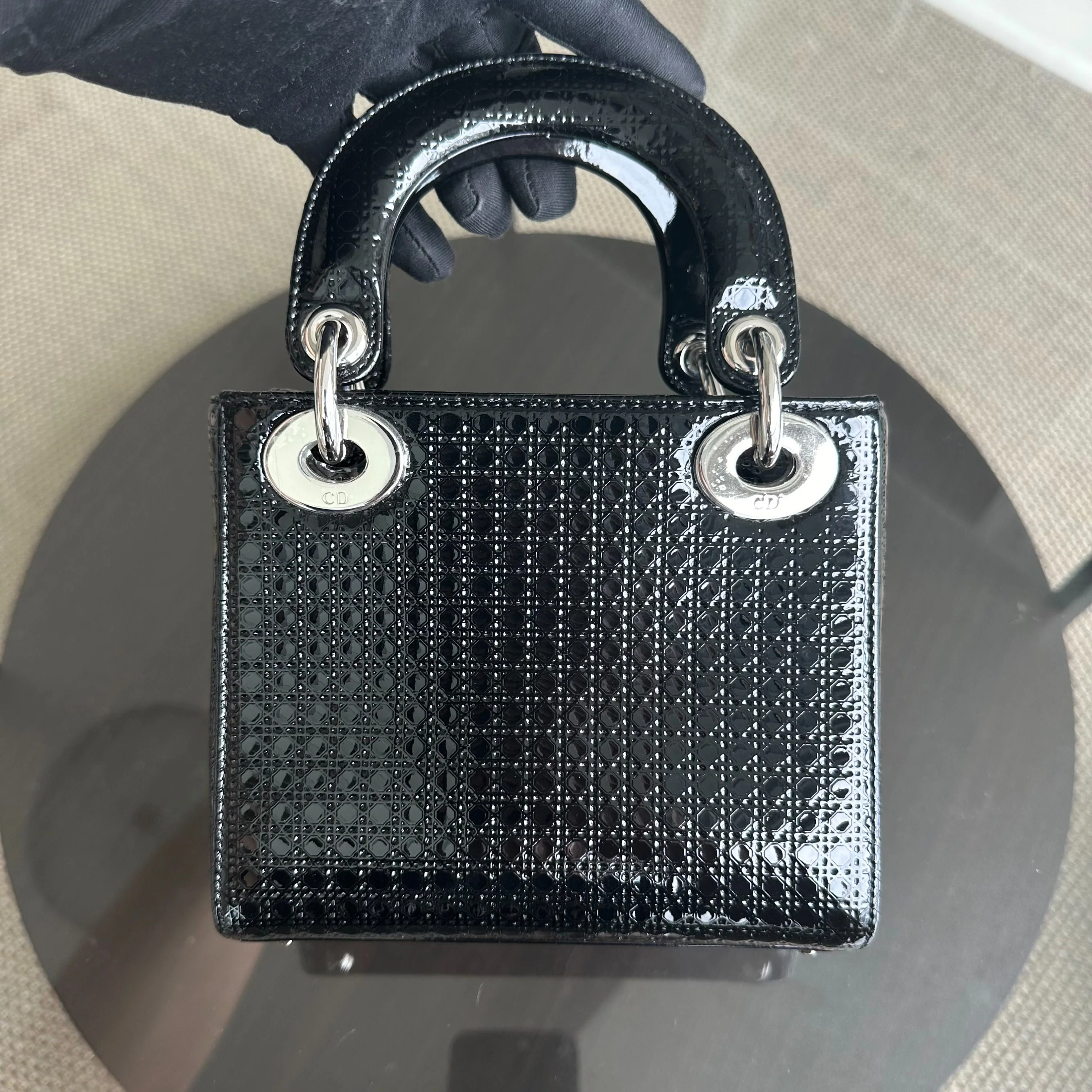 *Adjustable strap* Dior Lady Mini Micro-Cannage Glazed Calfskin Leather Black SHW - Best Luxury Designers