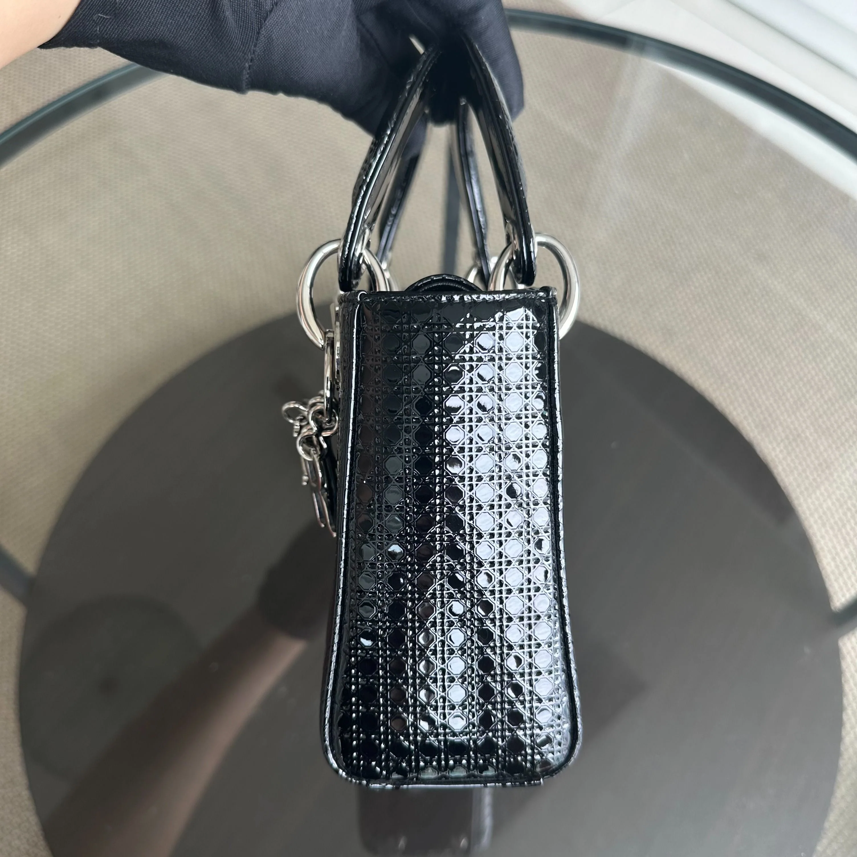 *Adjustable strap* Dior Lady Mini Micro-Cannage Glazed Calfskin Leather Black SHW - Best Luxury Designers