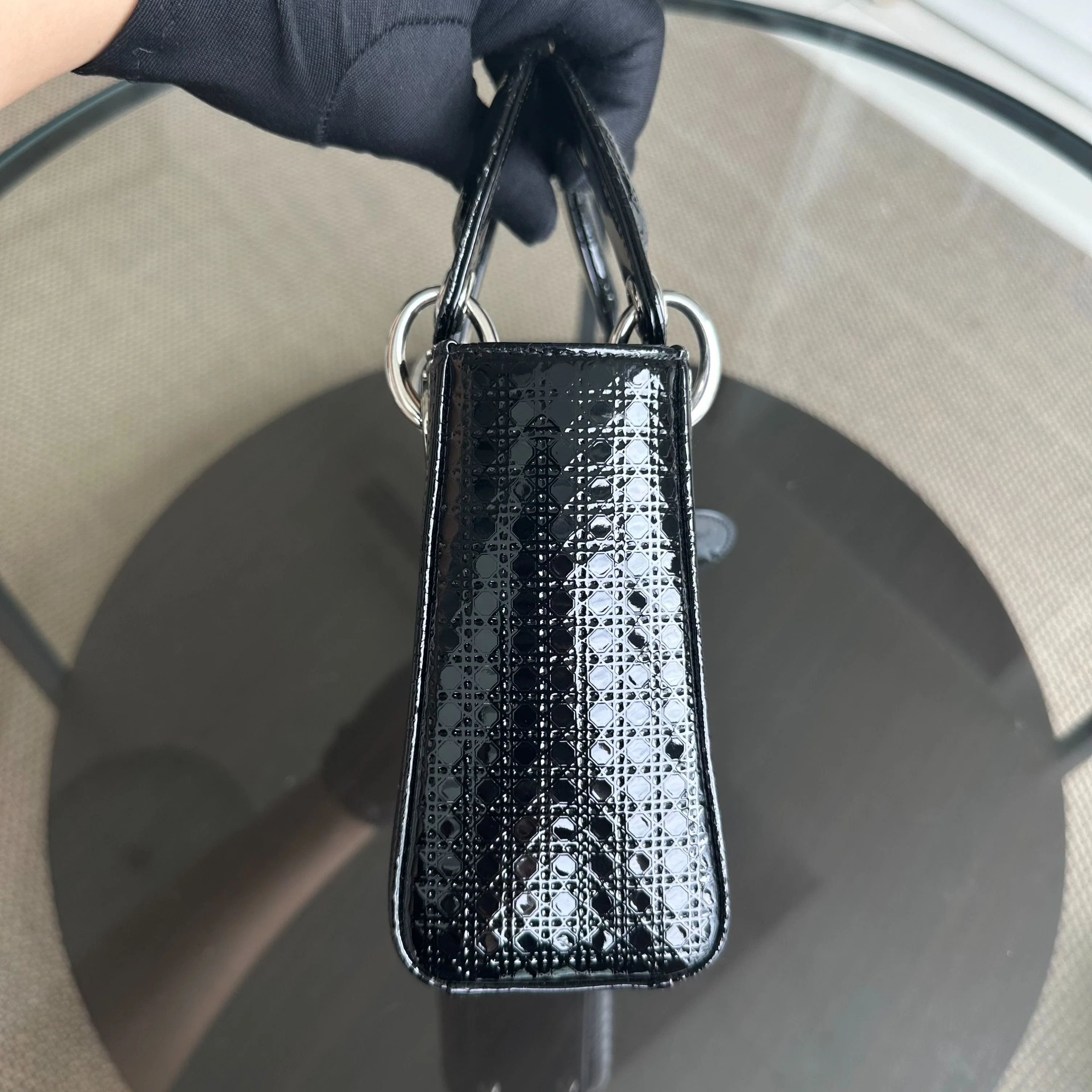 *Adjustable strap* Dior Lady Mini Micro-Cannage Glazed Calfskin Leather Black SHW - Best Luxury Designers