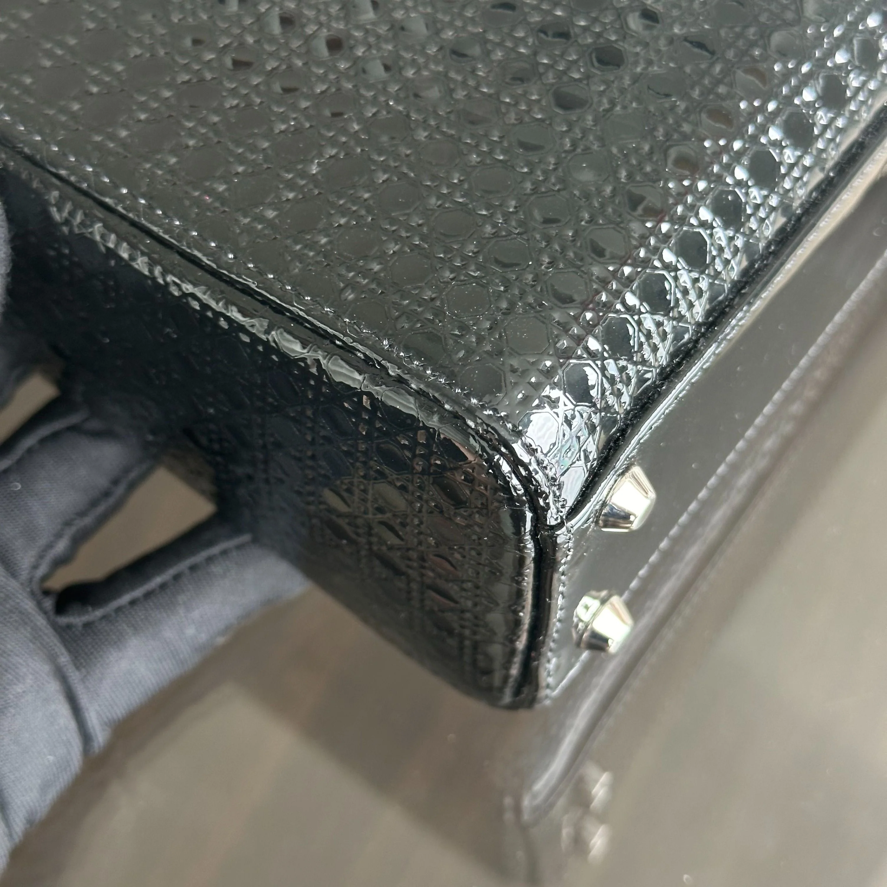 *Adjustable strap* Dior Lady Mini Micro-Cannage Glazed Calfskin Leather Black SHW - Best Luxury Designers