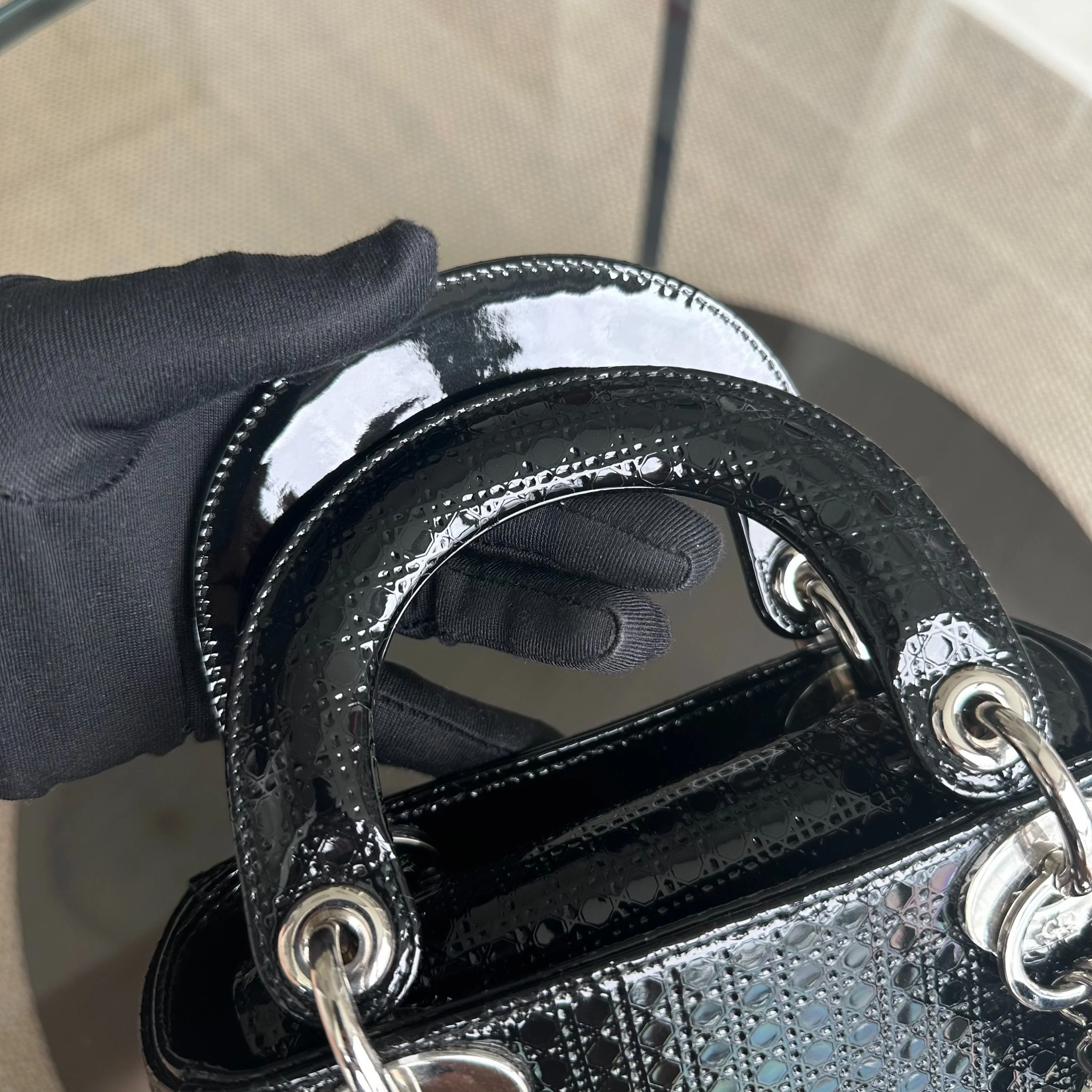 *Adjustable strap* Dior Lady Mini Micro-Cannage Glazed Calfskin Leather Black SHW - Best Luxury Designers