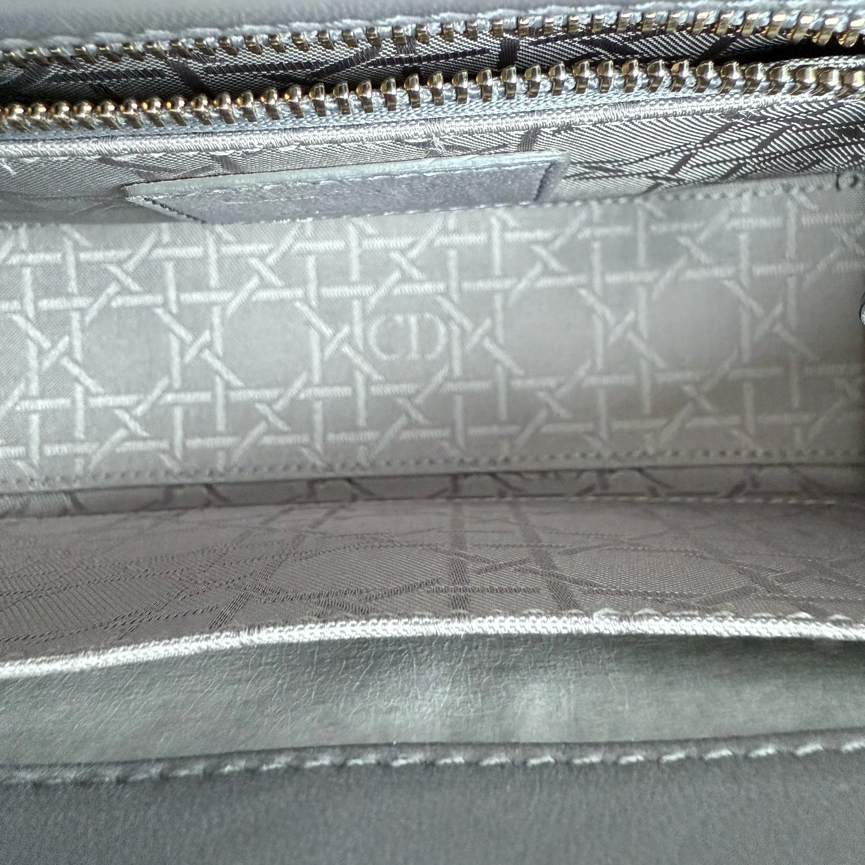 Dior Lady Small - Cannage Lambskin Grey Gray Gold Hardware
