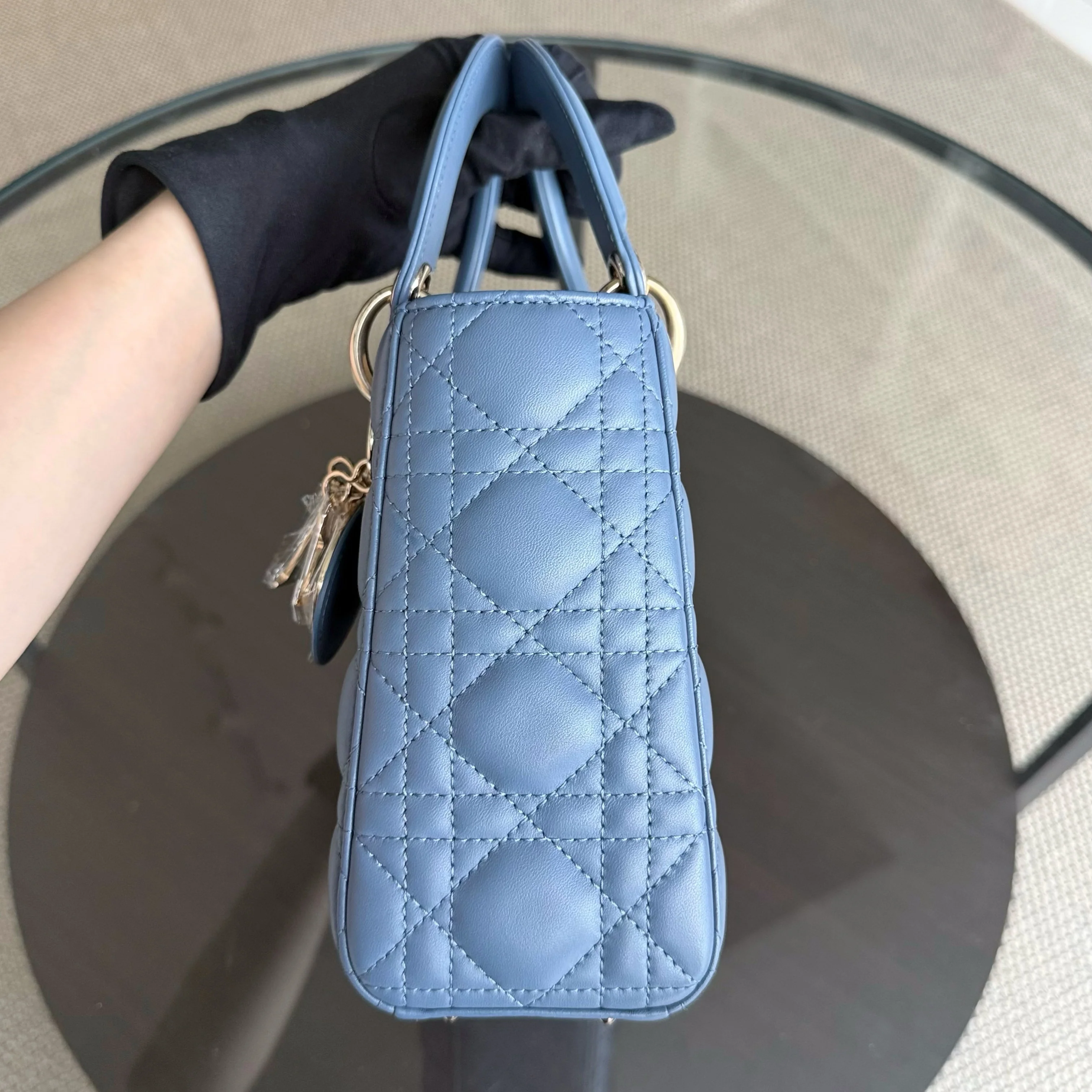 Dior Lady Small ABC Flap - Cannage Lambskin Blue Gold Hardware MyABC