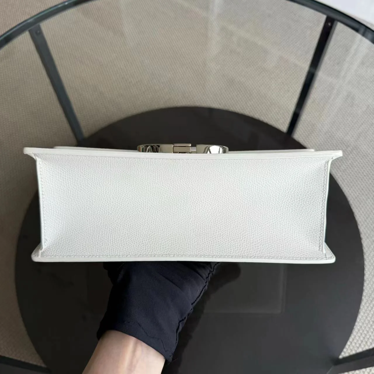 30 Montaigne East West Grained Calfskin Cream White Golden Hardware