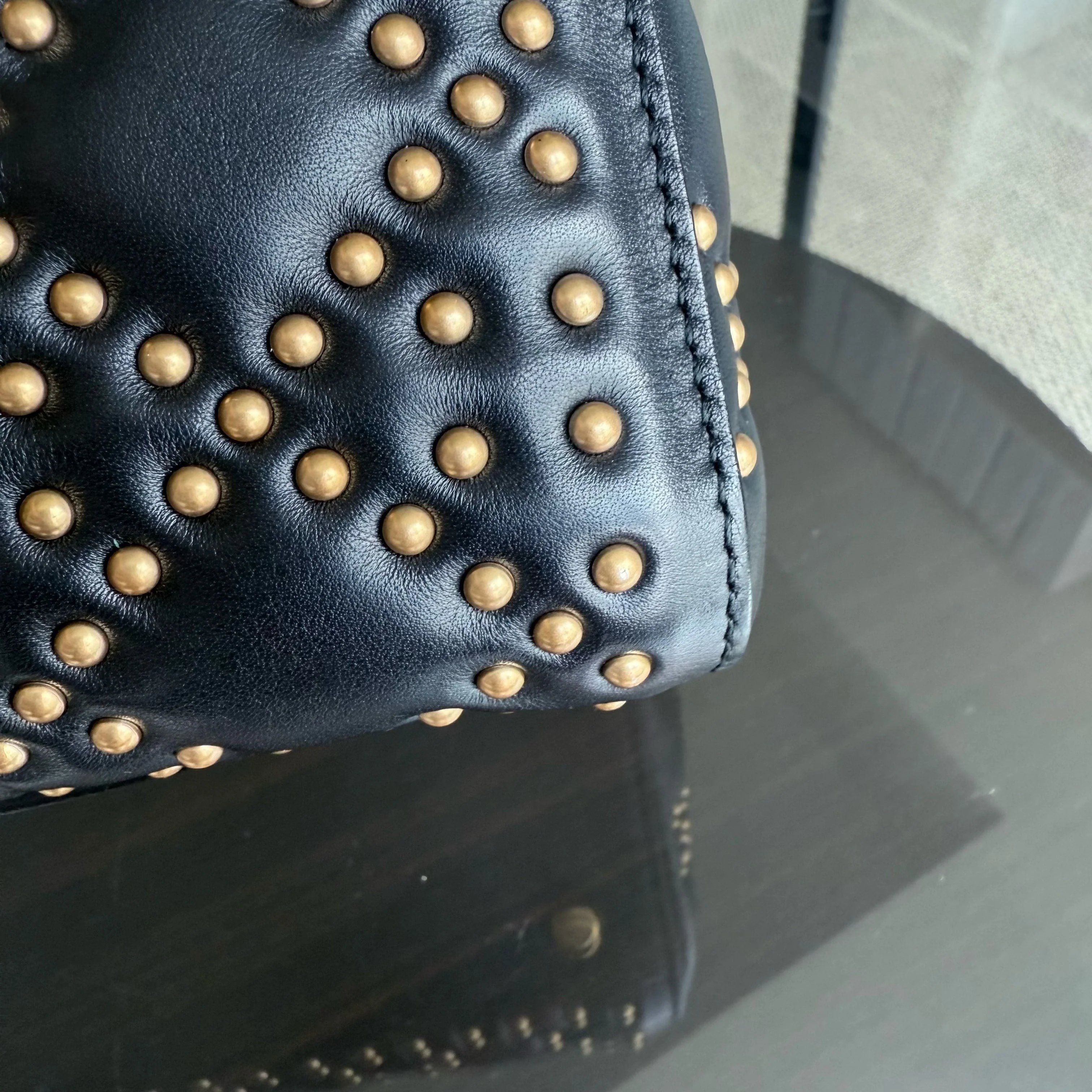 Dior Lady Medium Flap - Studded Cannage Calfskin Black Gold Hardware