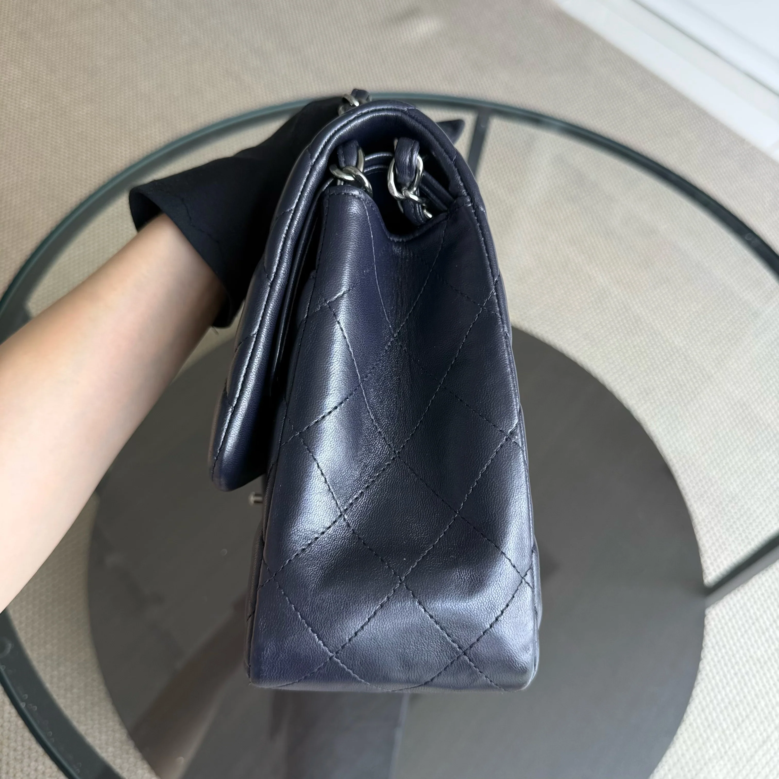 Chanel Classic Flap Jumbo - Double Flap 30CM Quilted Lambskin Dark Blue Silver Hardware Series 23