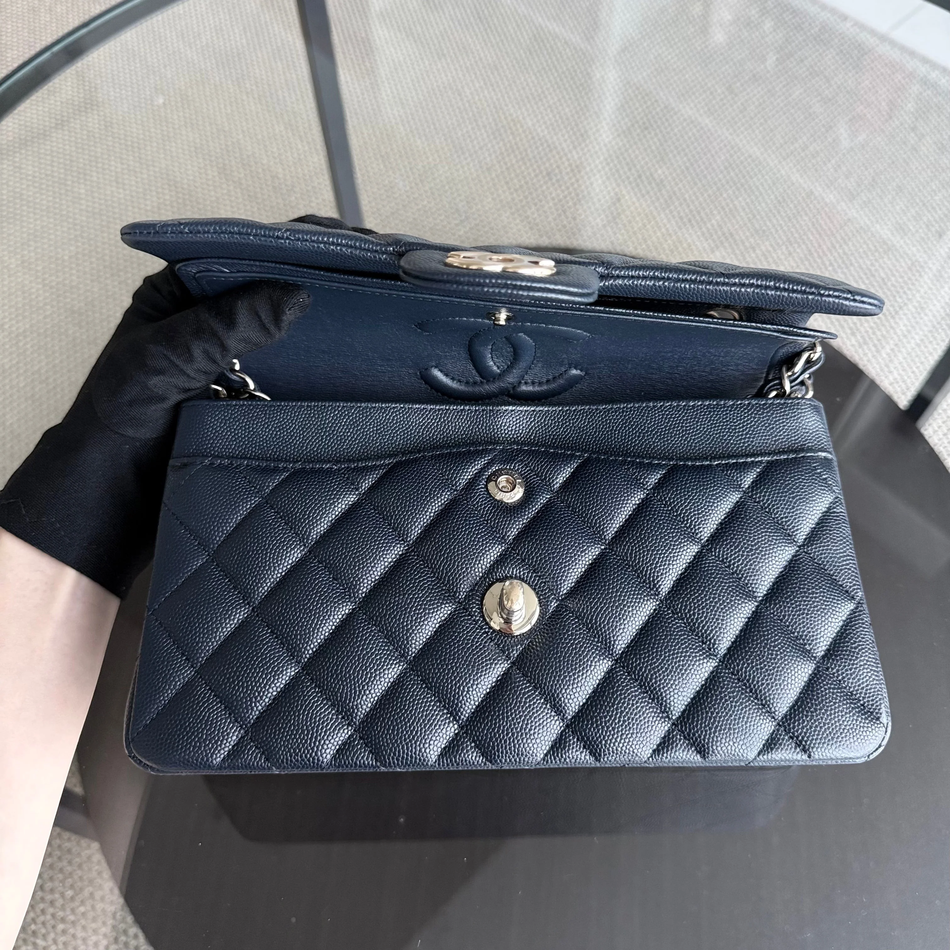 Chanel Classic Flap Small - Caviar 23CM Quilted Dark Midnight Blue Gold Hardware Series 27