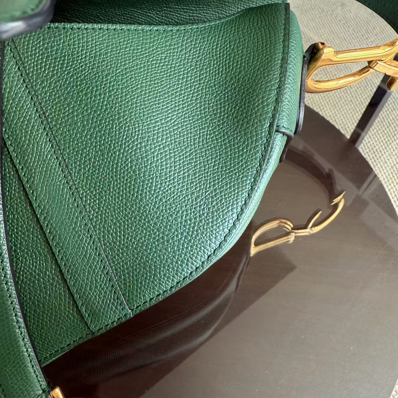 Dior Saddle Medium - Grained Calfskin Green Gold Hardware