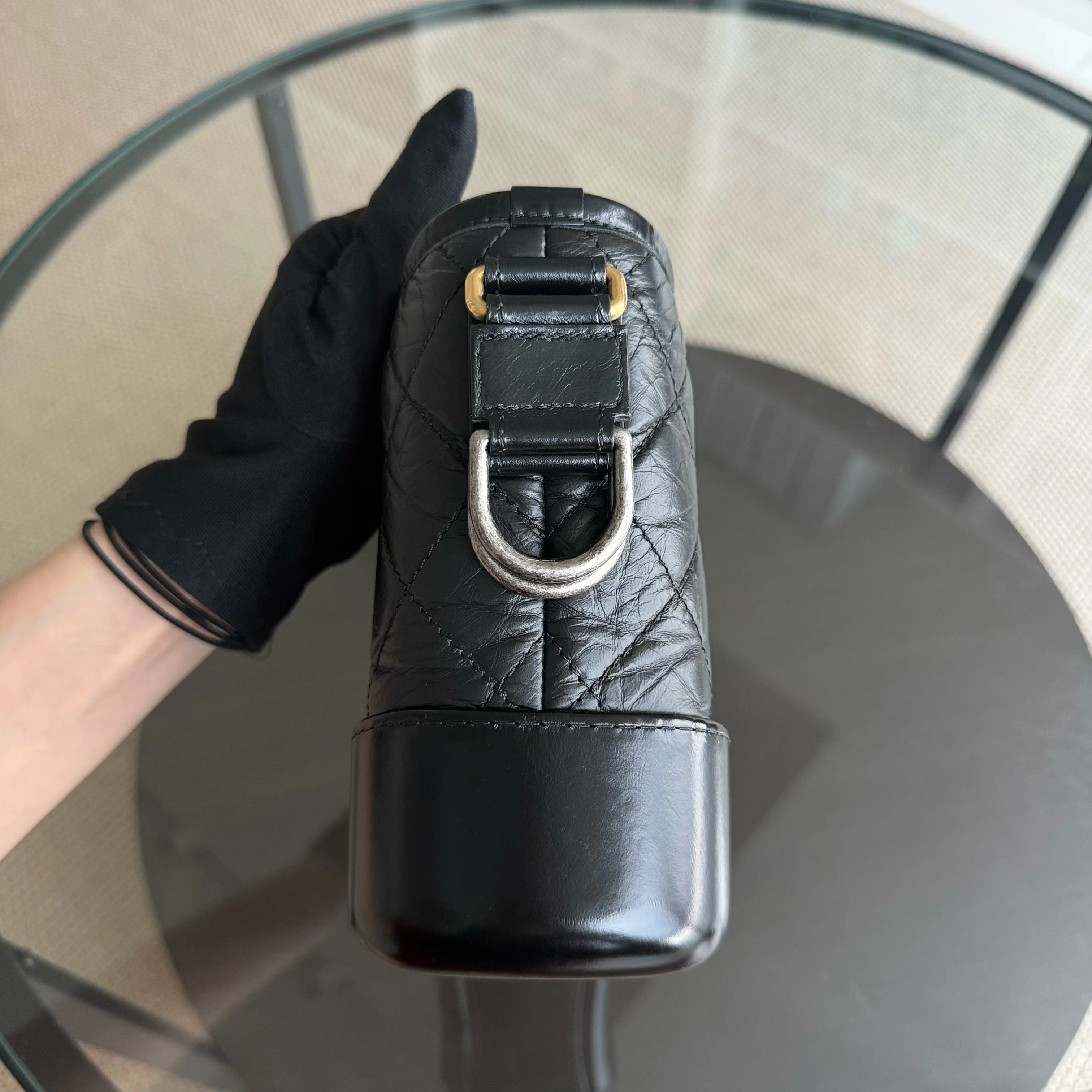 Chanel Gabrielle Small - Quilted Aged Calfskin Black Two-tone Gold Hardware