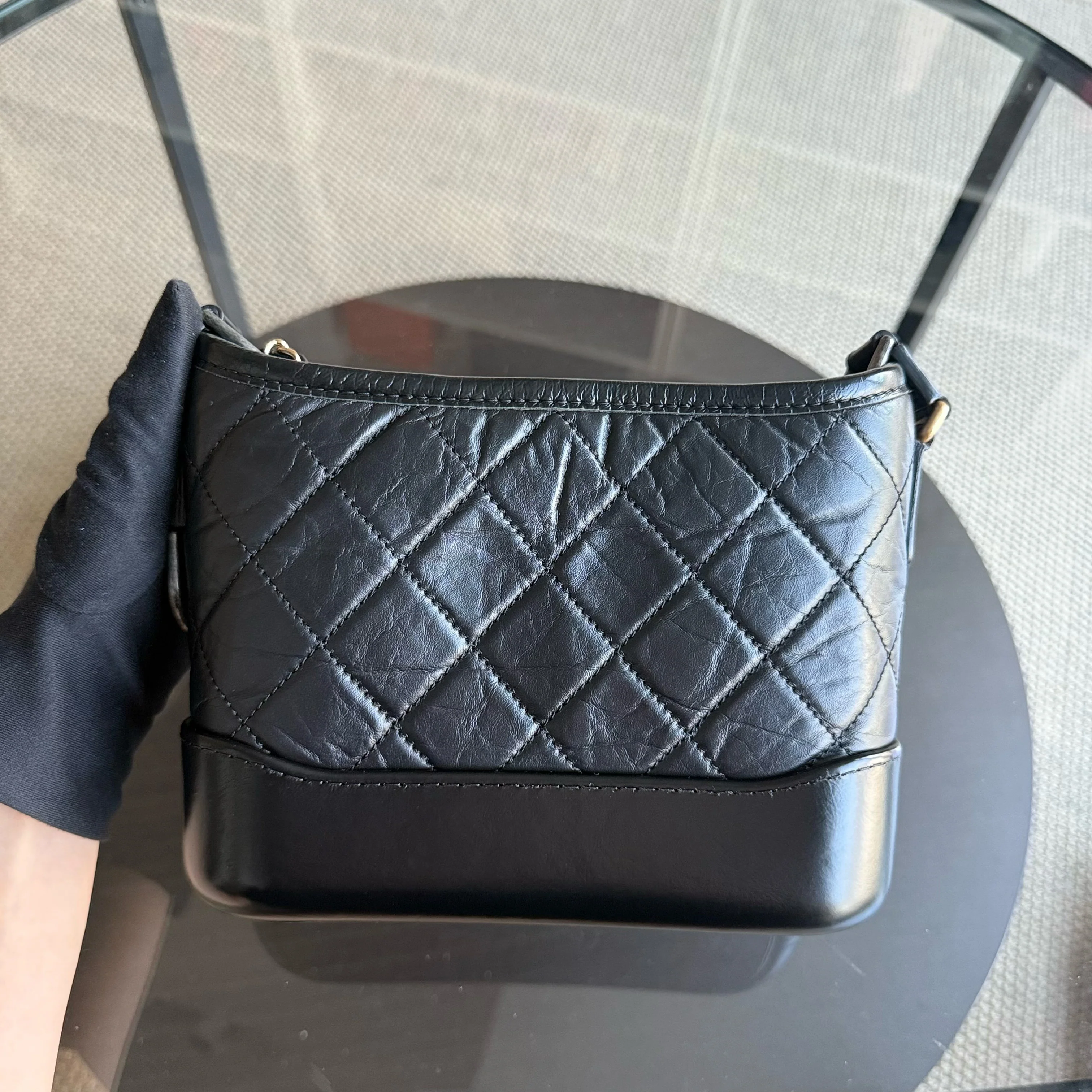 Chanel Gabrielle Small - Quilted Aged Calfskin Black Two-tone Gold Hardware