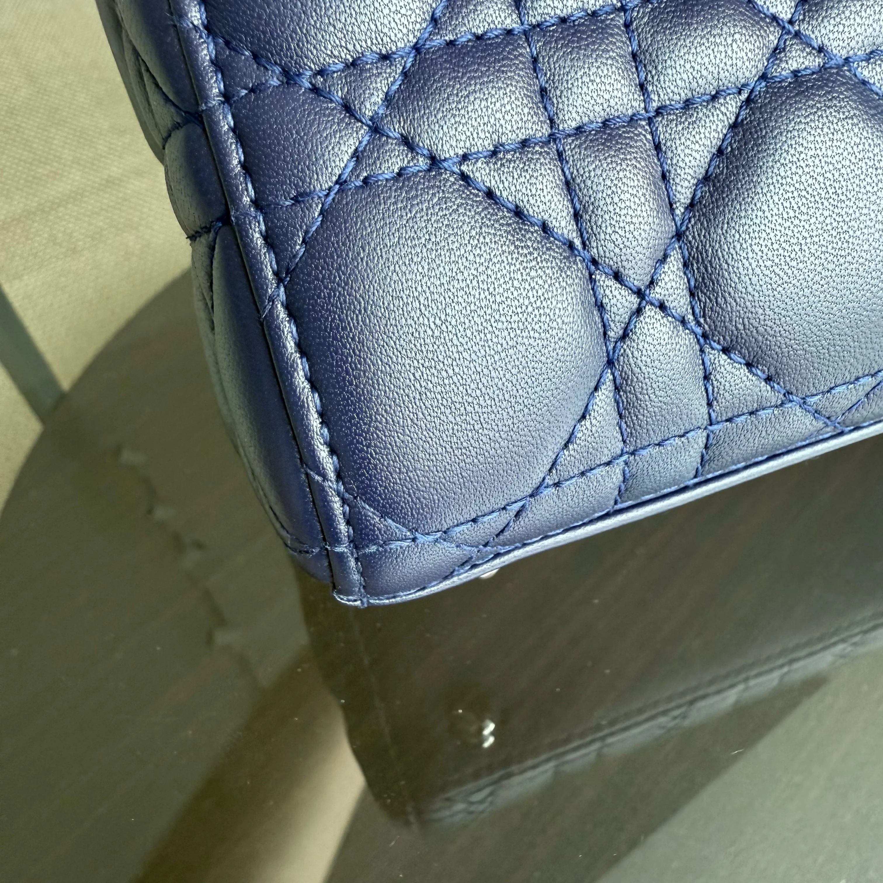 Dior Lady Small Flap - Cannage Lambskin Dark Blue Silver Hardware