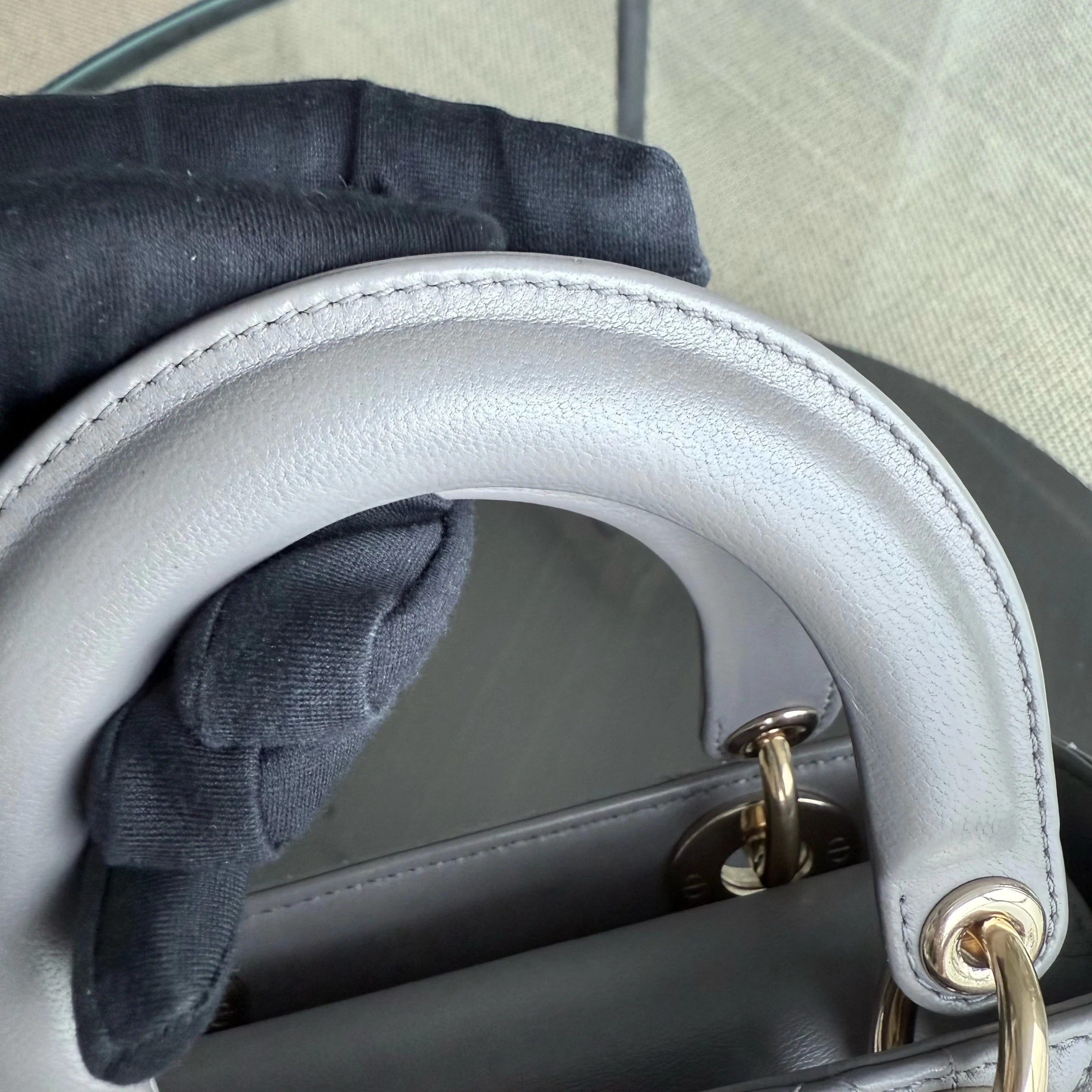 Dior Lady Small - Cannage Lambskin Grey Gray Gold Hardware