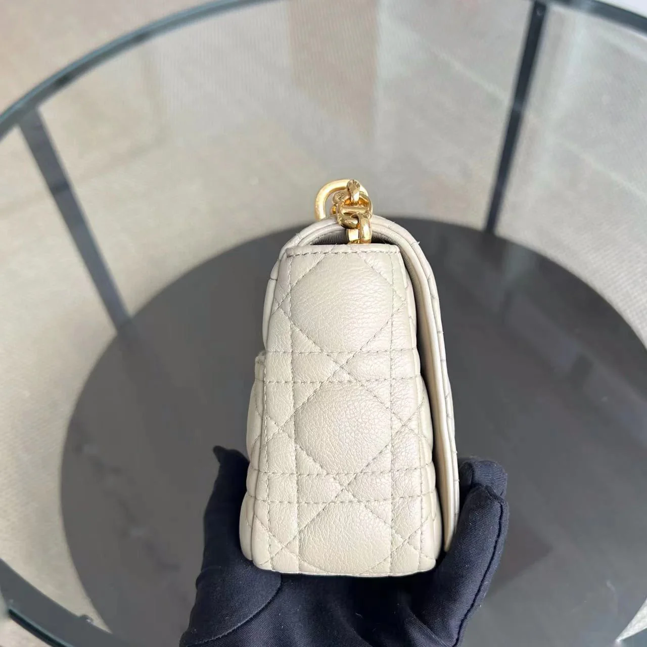 Dior Caro Small - Cannage Grained Calfskin Beige Golden Hardware