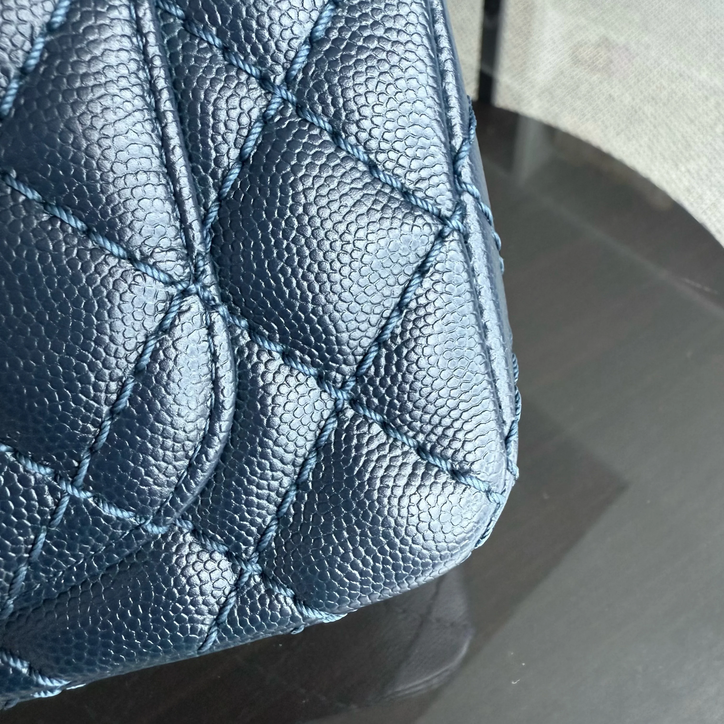 Chanel Classic Flap Mini Rectangle - Caviar 20CM Quilted Dark Blue Ruthenium Silver Hardware Series 23