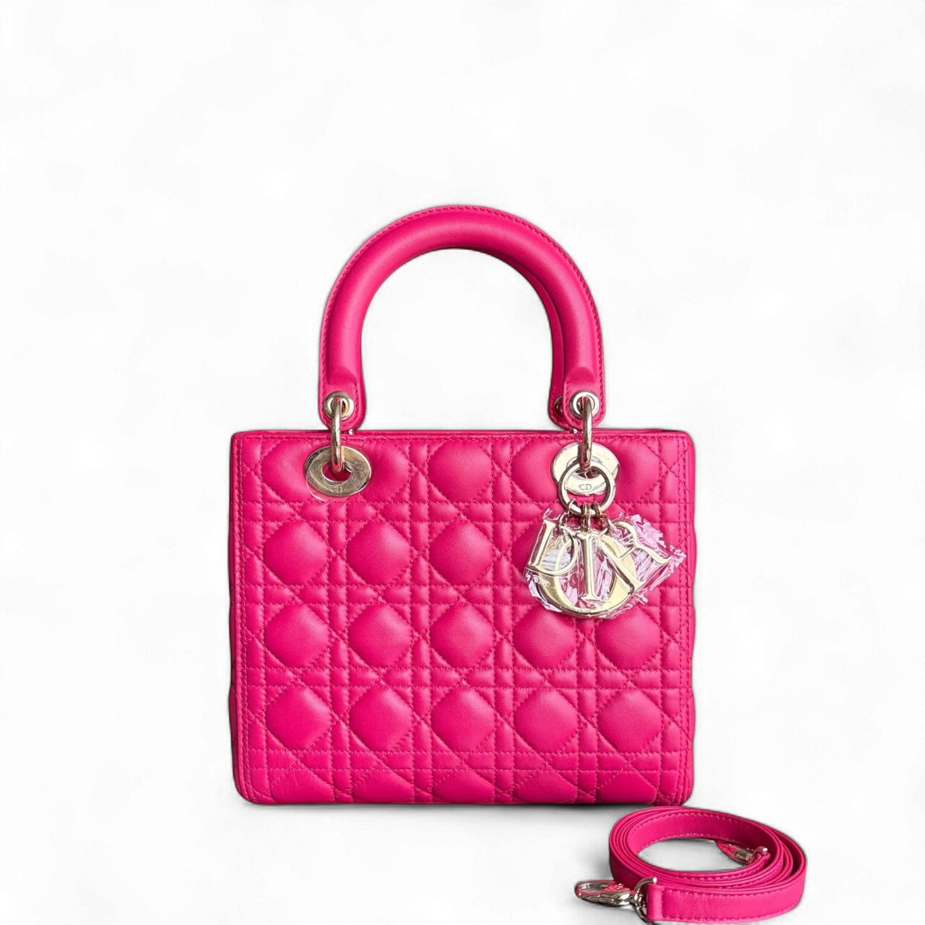 Dior Lady Medium - Cannage Lambskin Hot Pink Gold Hardware