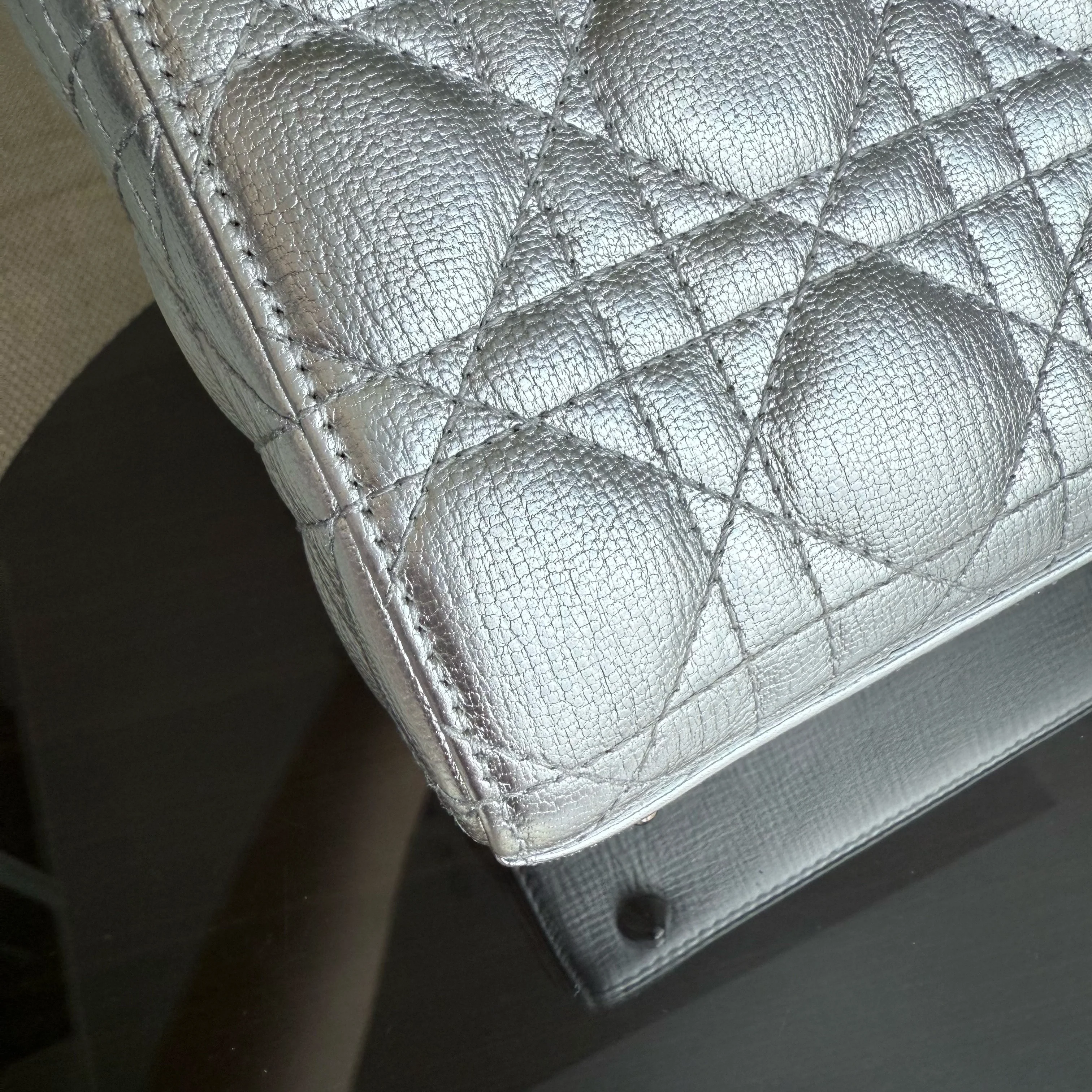 Dior Lady Small - Cannage Metallic Calfskin Silver Silver Hardware