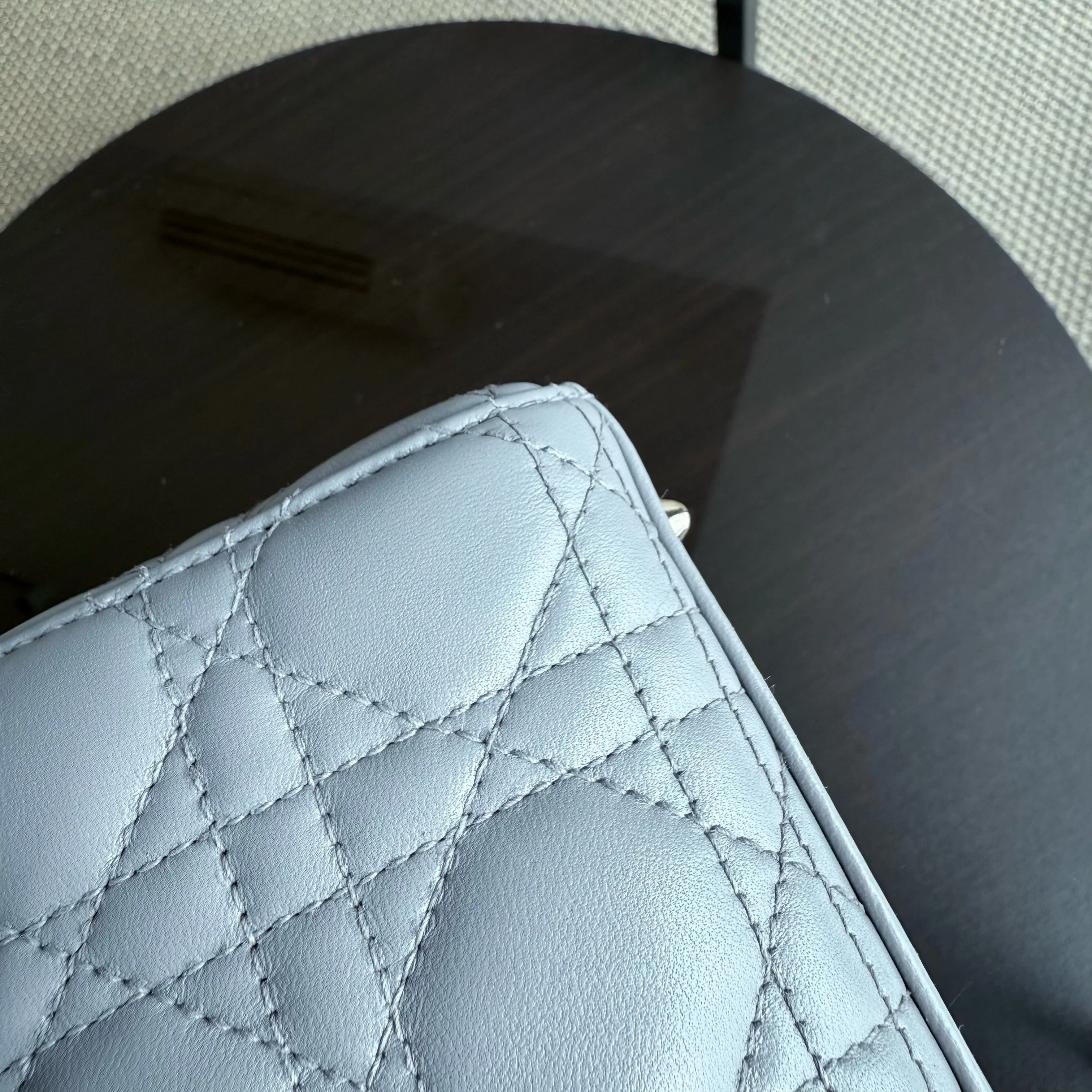 Dior Lady Small - Cannage Lambskin Light Grey Gray Gold Hardware