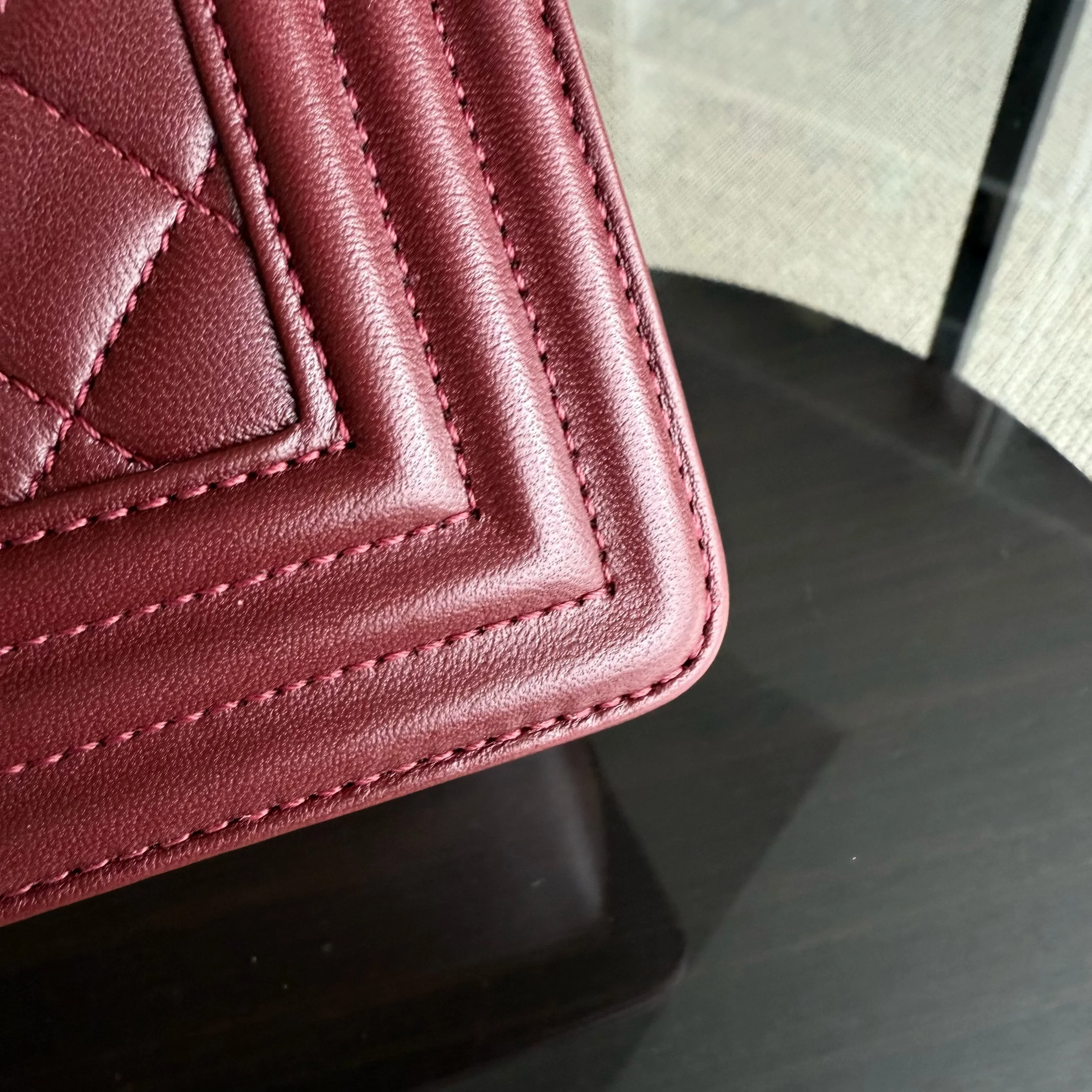 Chanel Boy Small - 20CM Quilted Lambskin Burgundy Dark Red Gold Harwdare Series 22