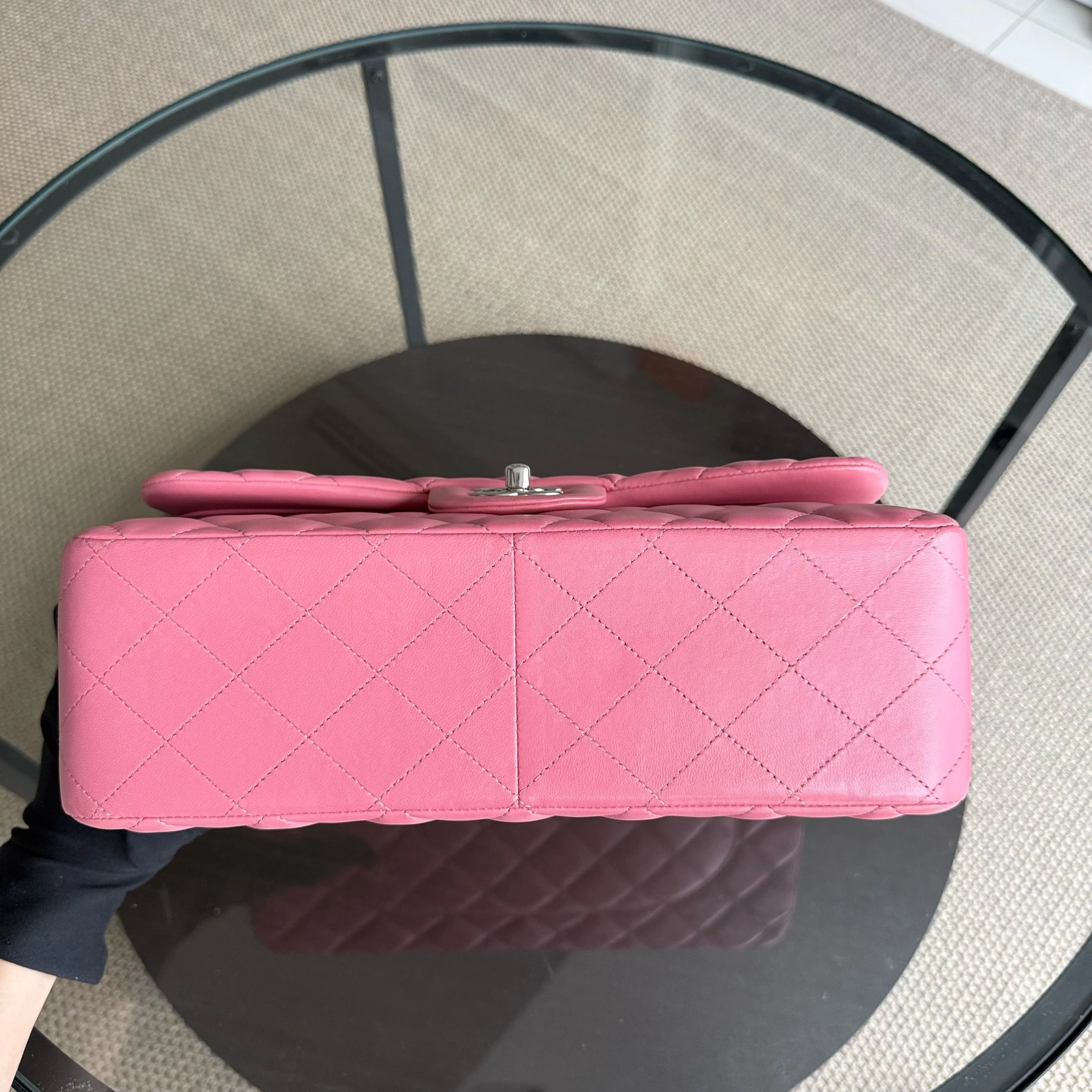 Chanel Classic Flap Jumbo - Double Flap 30CM Quilted Lambskin Sakura Pink Silver Hardware Series 18