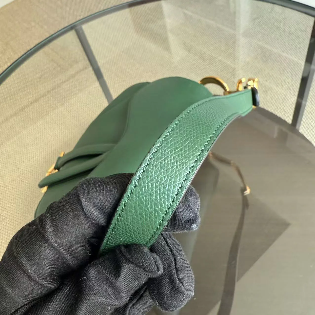 Dior Saddle Medium - Grained Calfskin Green Gold Hardware