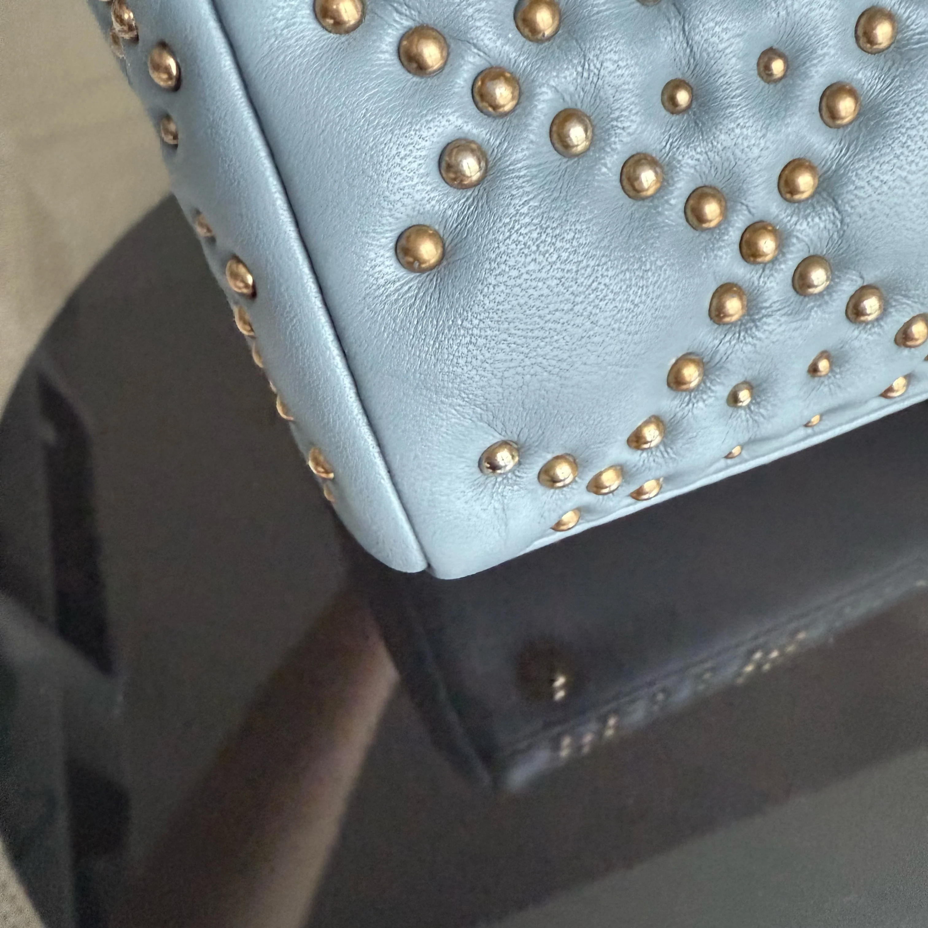 Dior Lady Small Flap - Cannage Calfskin Studded Blue Gold Hardware