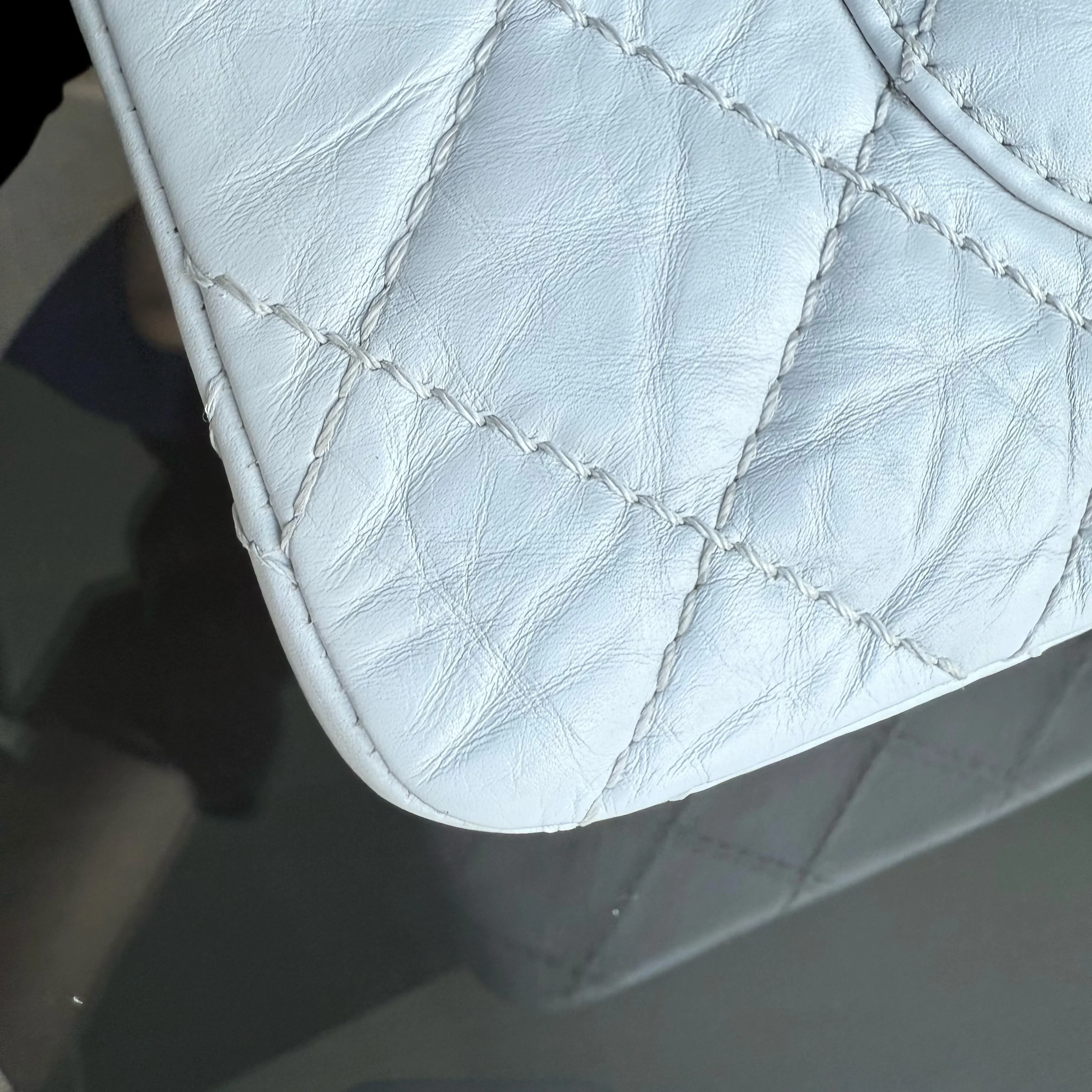 Chanel 2.55 Reissue 226 - Quilted Aged Calfskin White Ruthenium Black Hardware Series 12