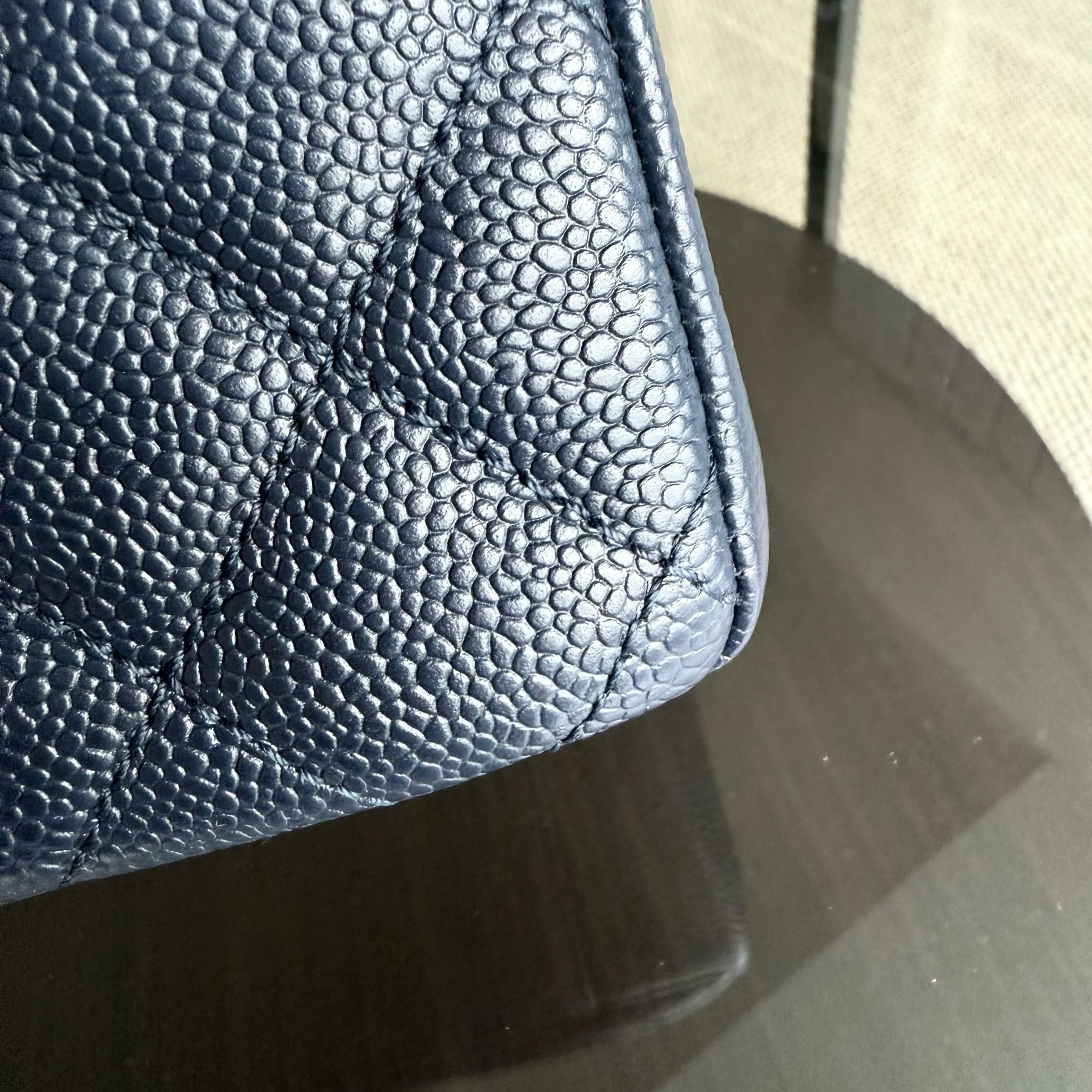 Chanel GST Grand Shopping Tote - Caviar Quilted Dark Blue Gold Hardware Series 19