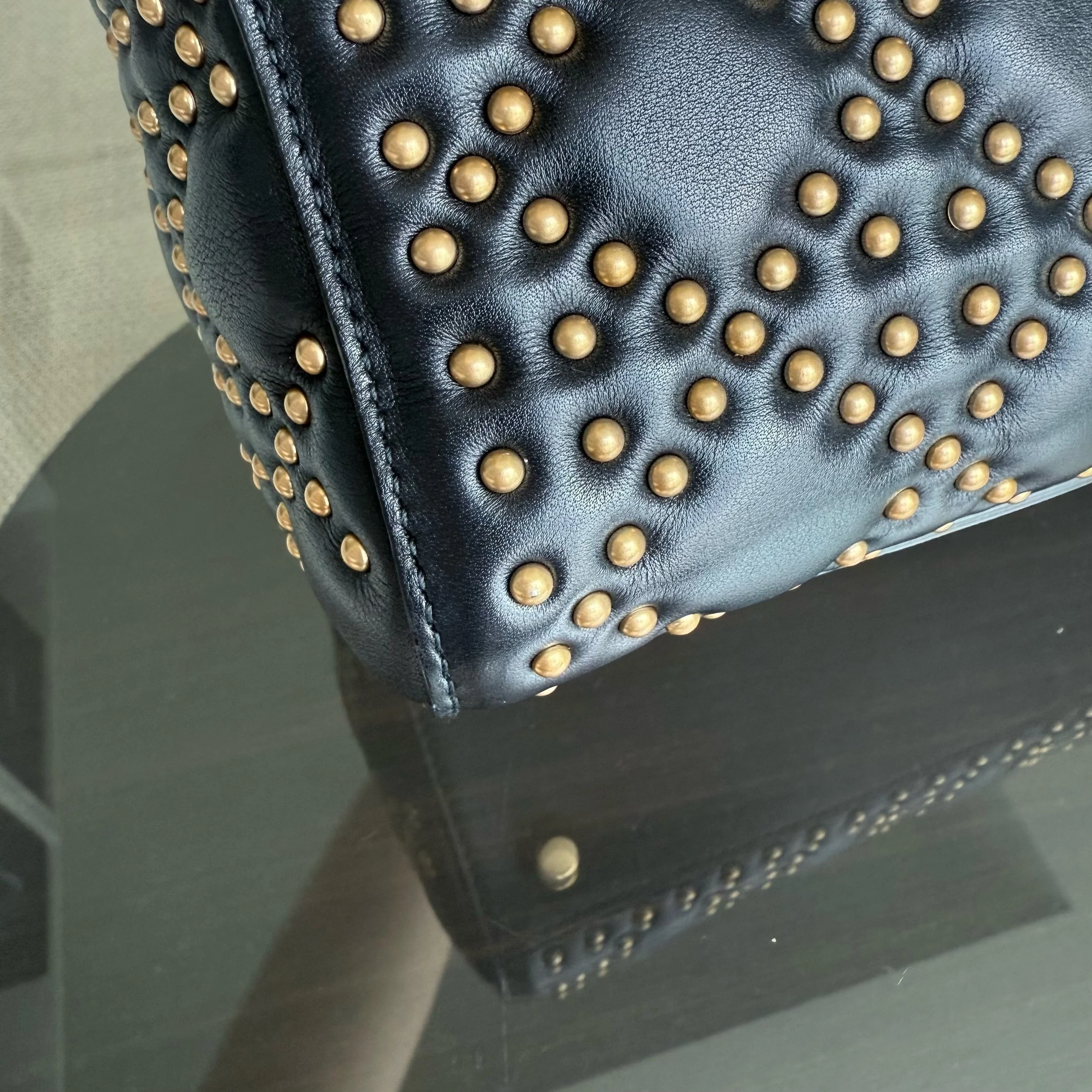 Dior Lady Medium Flap - Studded Cannage Calfskin Black Gold Hardware