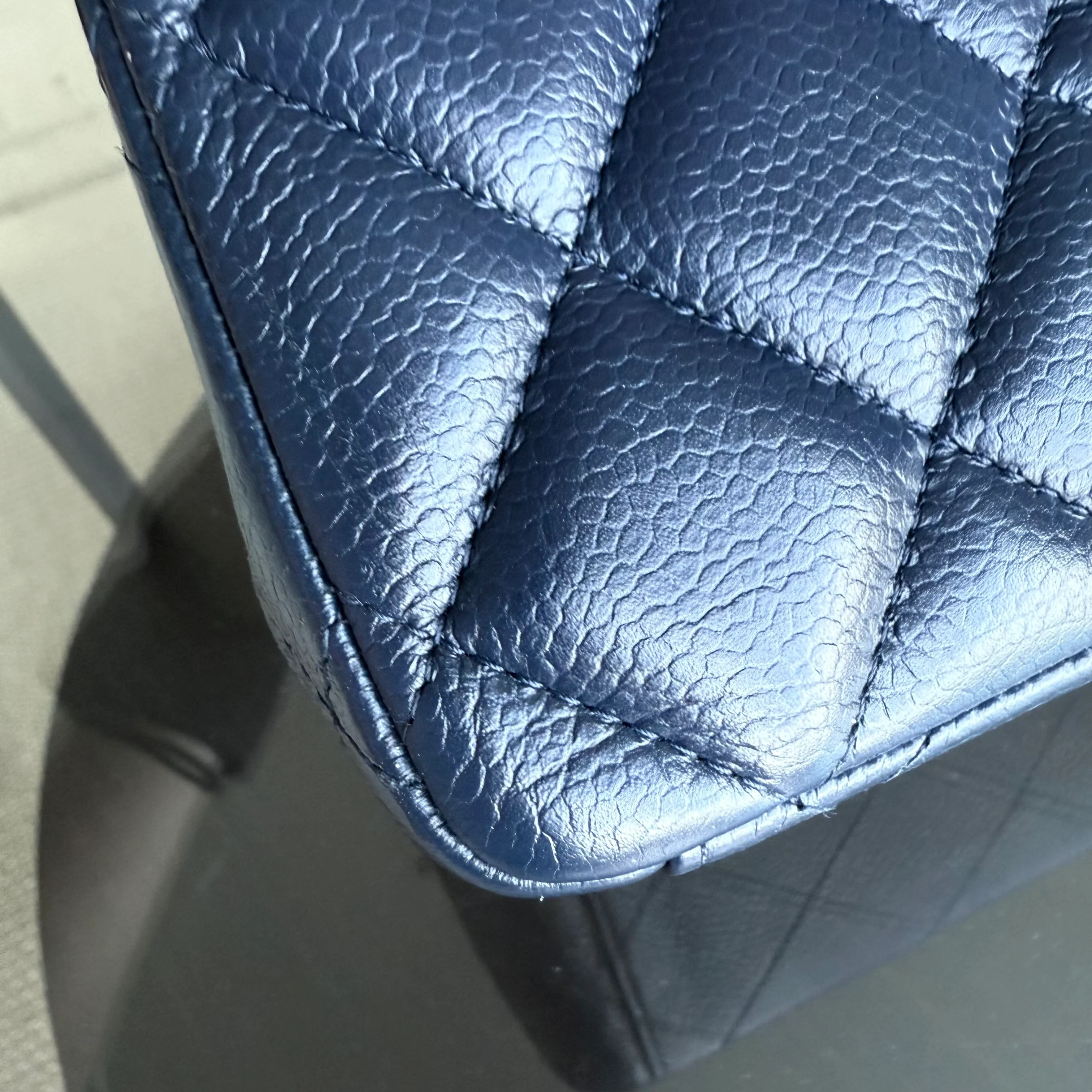 Chanel Classic Flap Maxi - Caviar 33CM Double Flap Quilted Dark Navy Blue Silver Hardware Series 15