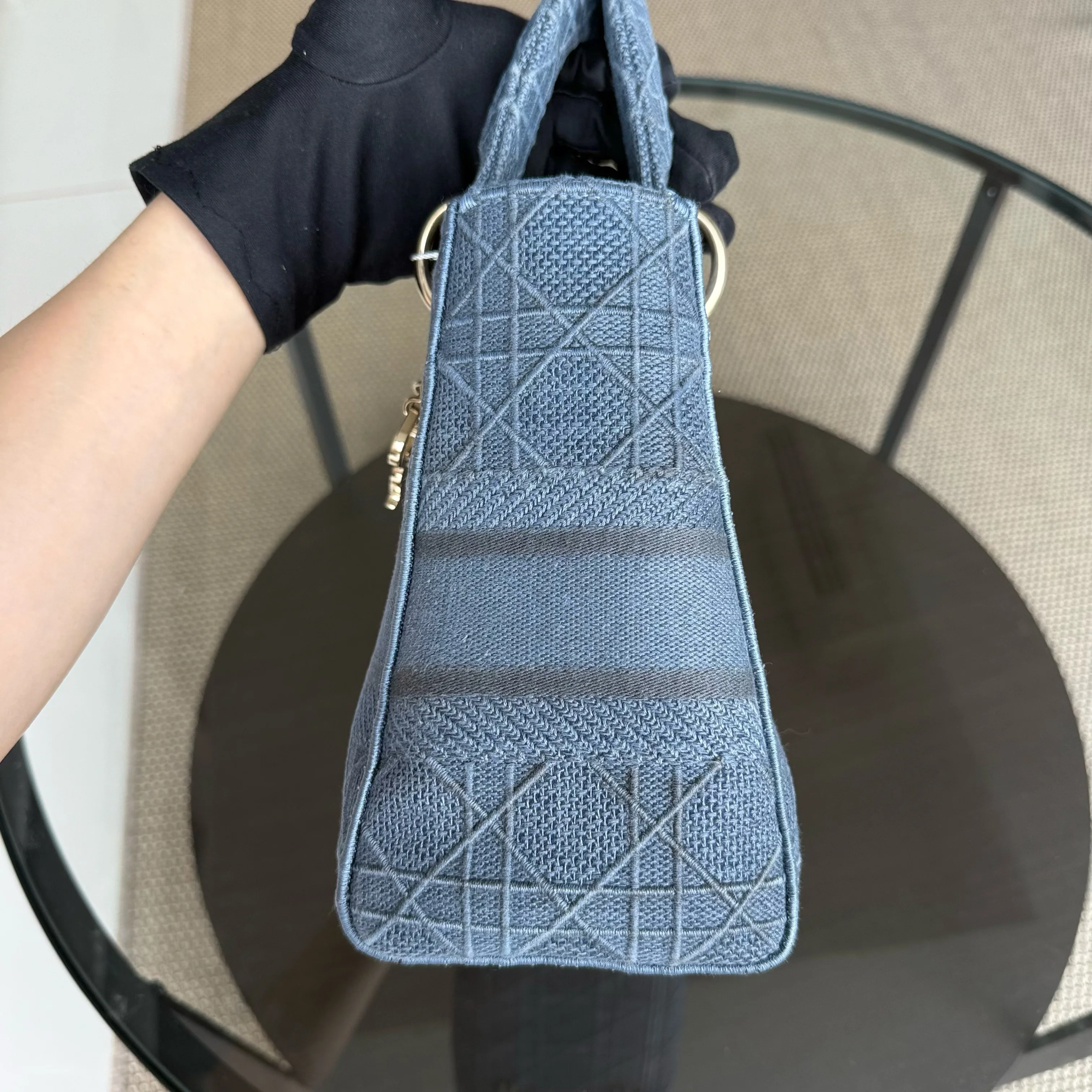 Dior Lady D-Lite - Cannage Embroidered Light Denim Blue Gold Hardware