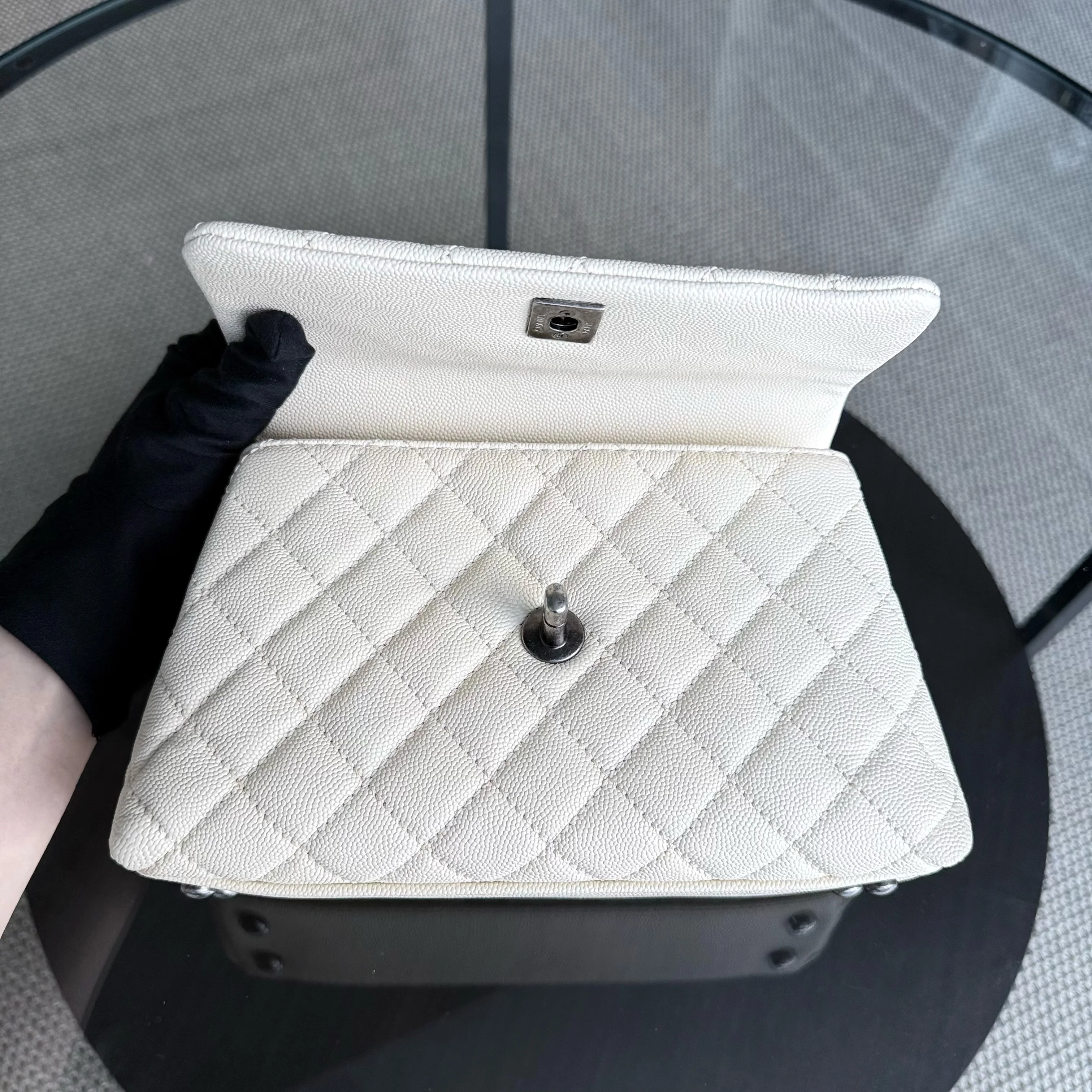 Chanel Coco Handle Small - Caviar Quilted Grained Calfskin White Ruthenium Silver Hardware