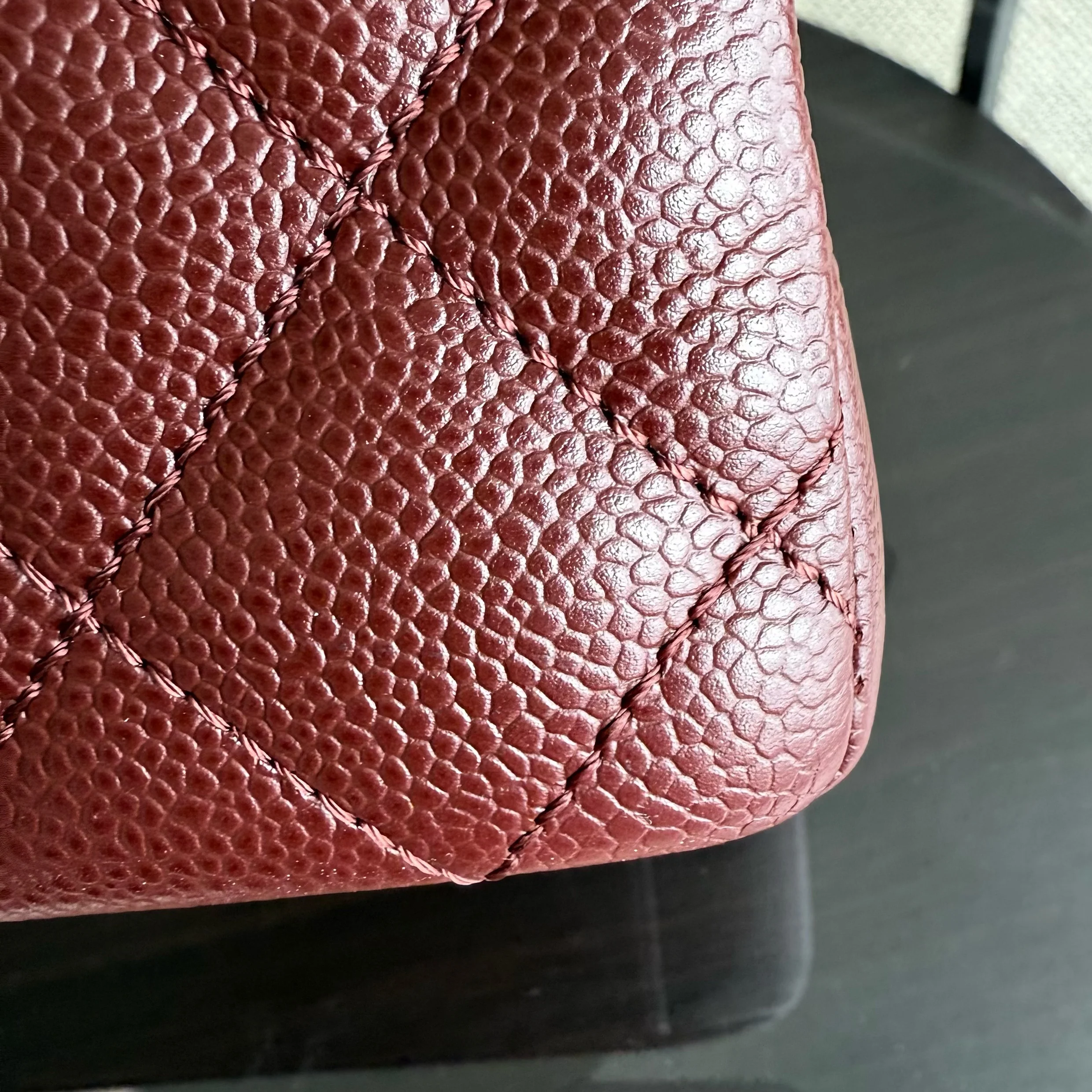 Chanel GST Grand Shopping Tote - Burgundy Caviar Quilted Silver Hardware Series 18