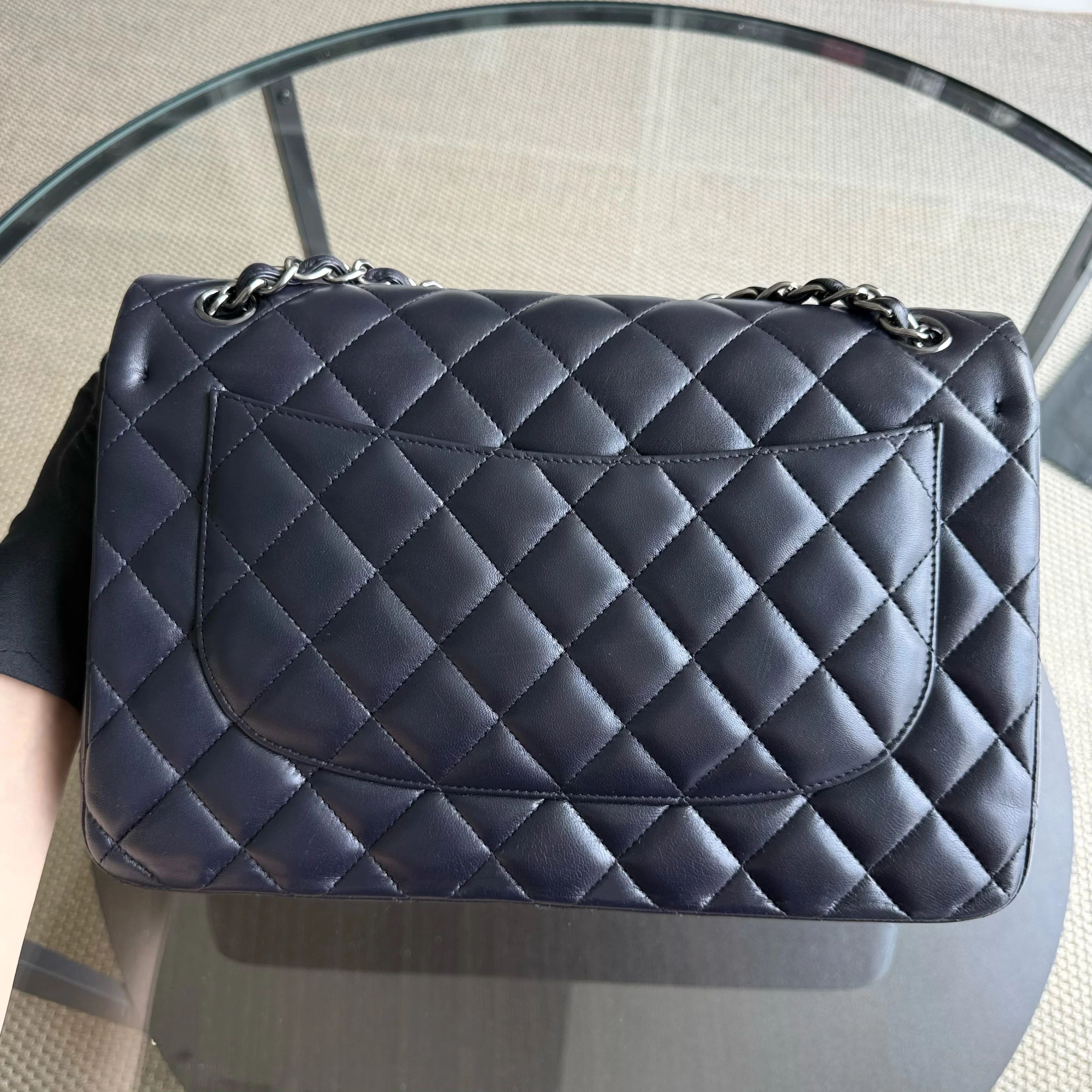 Chanel Classic Flap Jumbo - Double Flap 30CM Quilted Lambskin Dark Blue Silver Hardware Series 23
