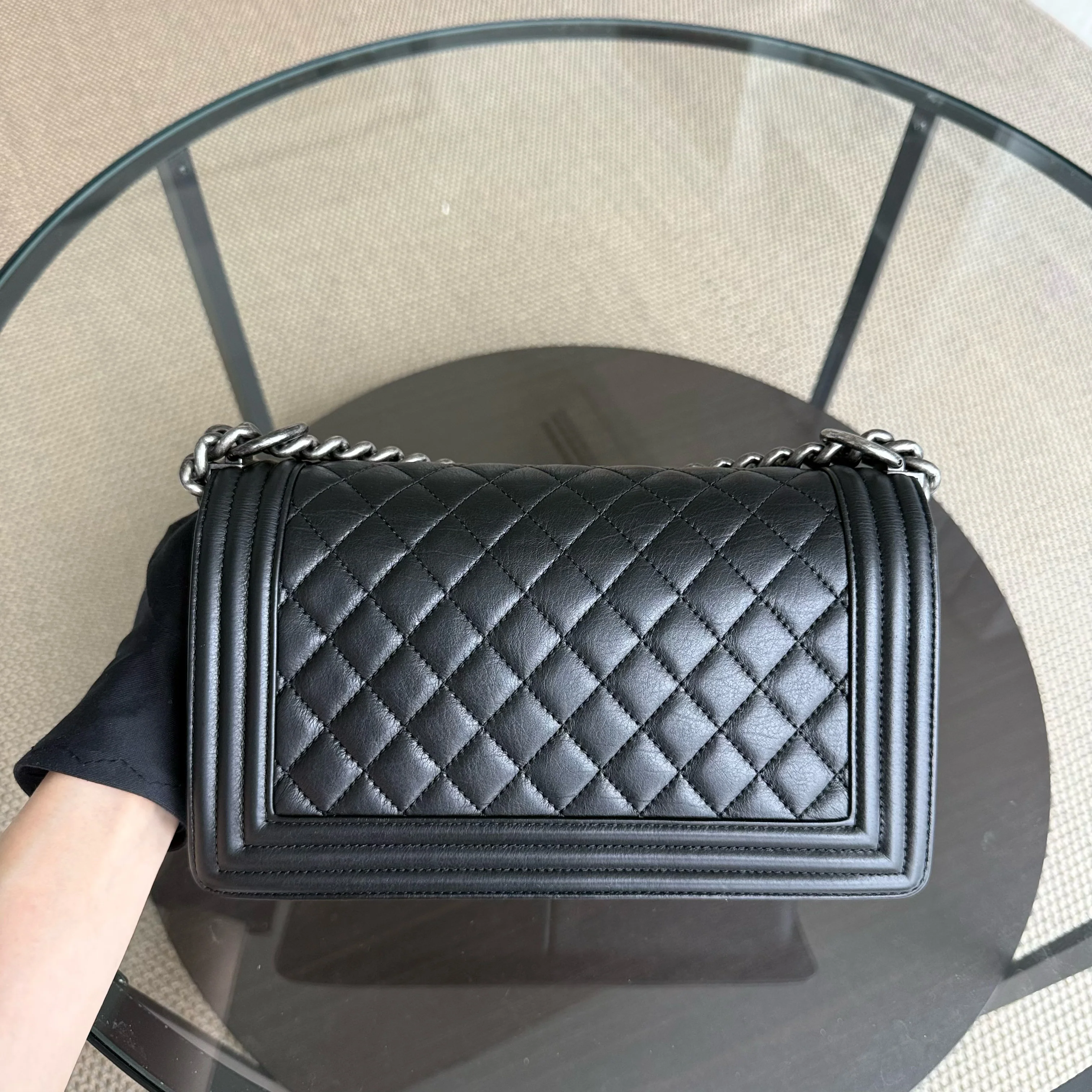 Chanel Boy Medium - 25CM Quilted Calfskin Black Ruthenium Silver Hardware