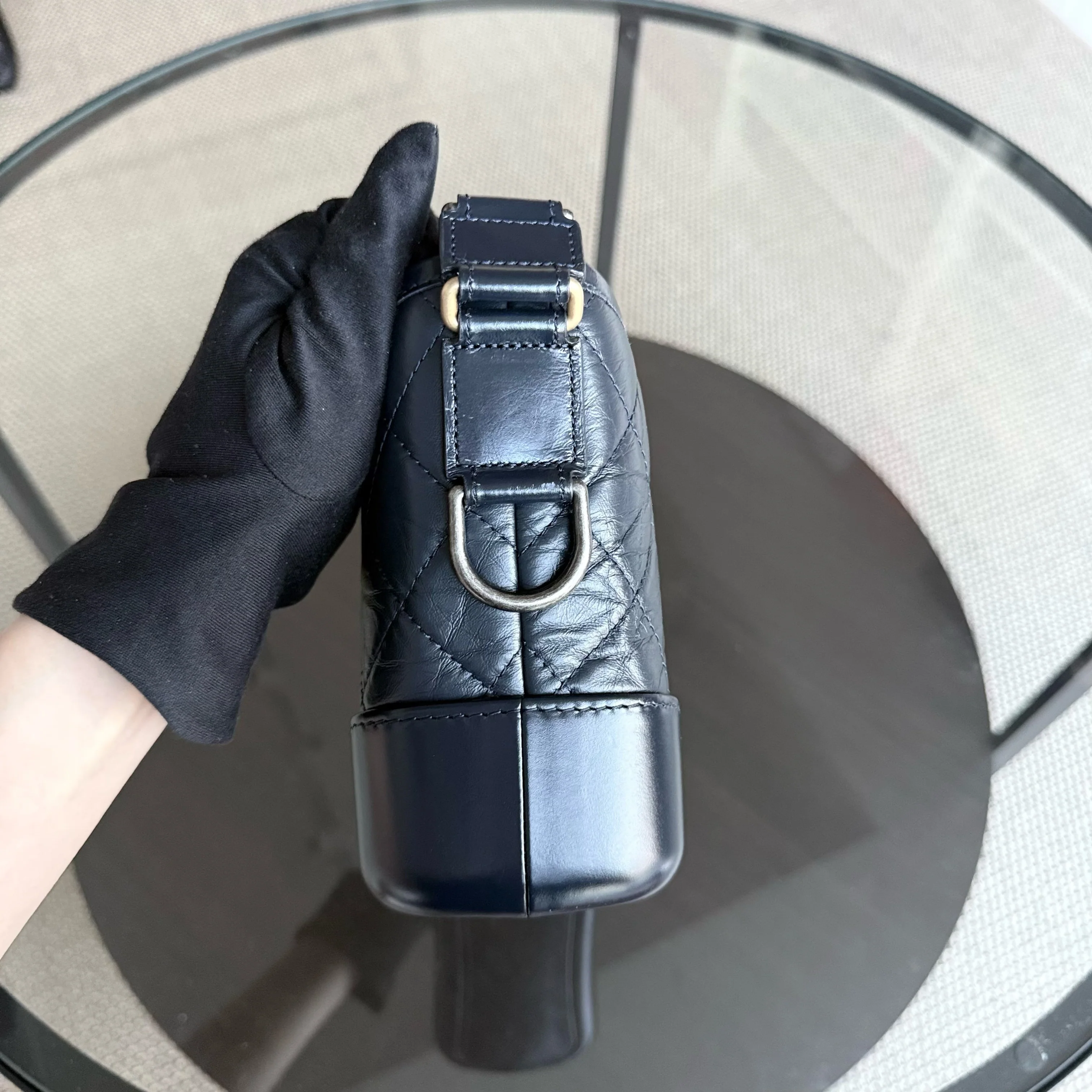 Chanel Gabrielle Small - Quilted Calfskin Dark Navy Blue Two-tone Gold Hardware Series 26