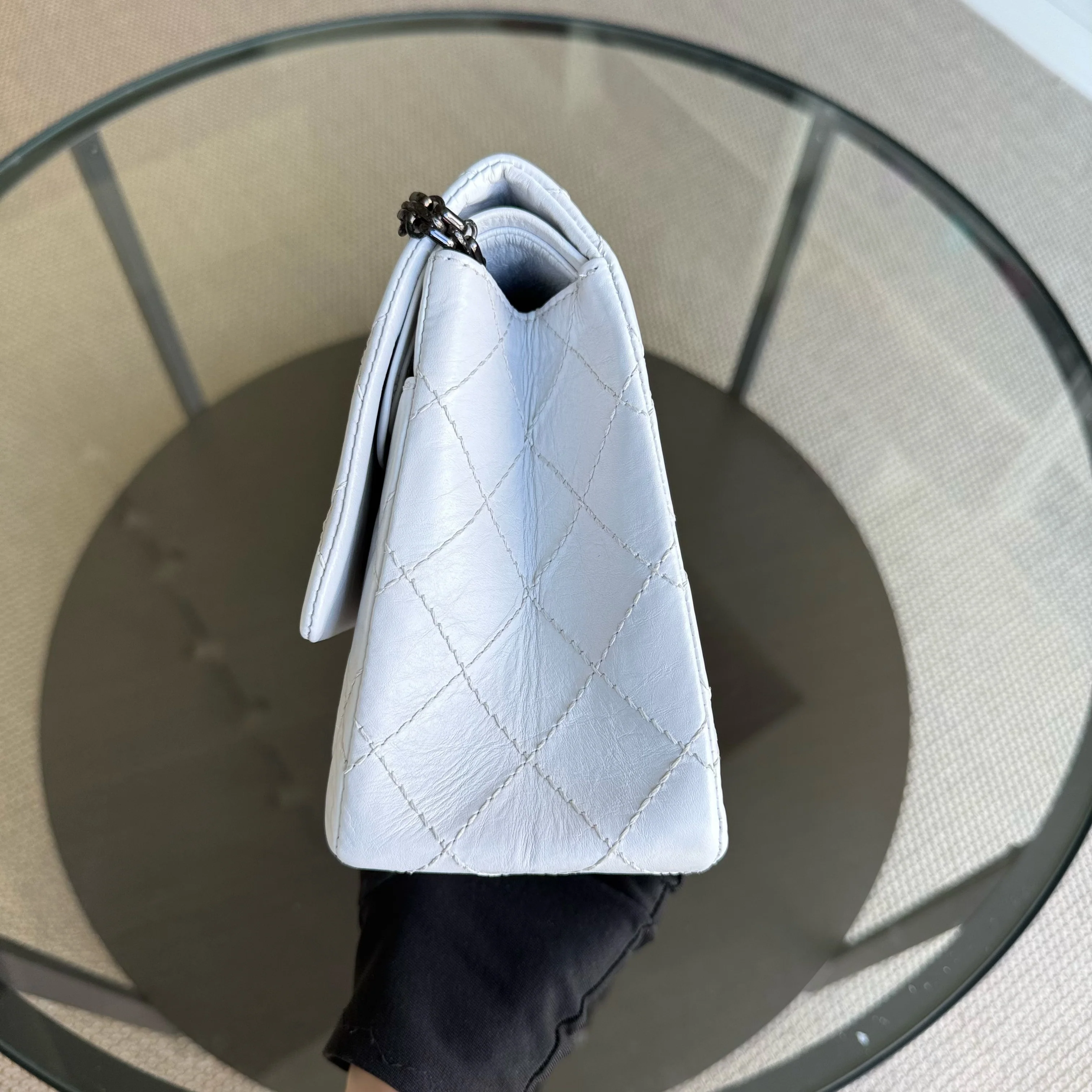 Chanel 2.55 Reissue 226 - Quilted Aged Calfskin White Ruthenium Black Hardware Series 12