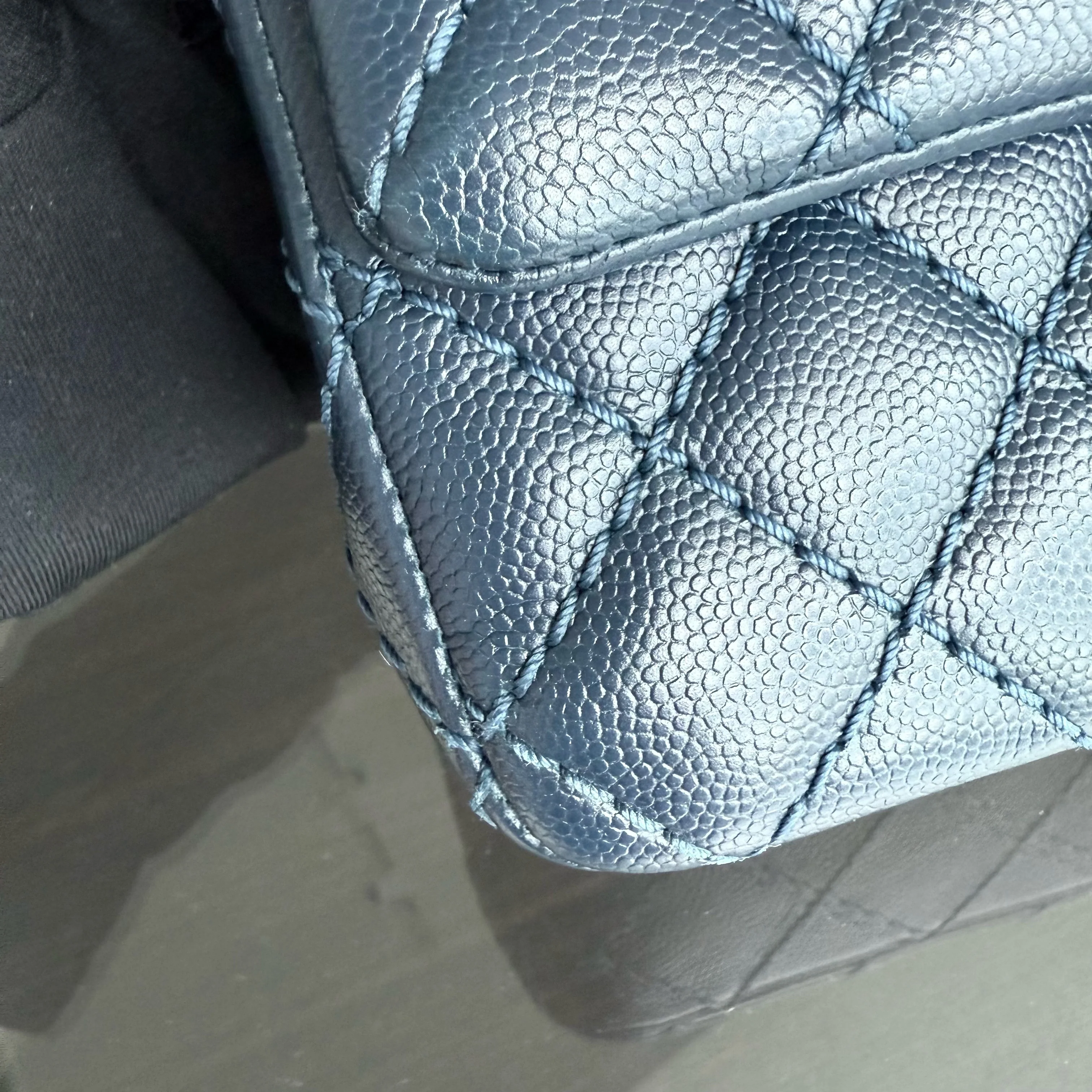 Chanel Classic Flap Mini Rectangle - Caviar 20CM Quilted Dark Blue Ruthenium Silver Hardware Series 23