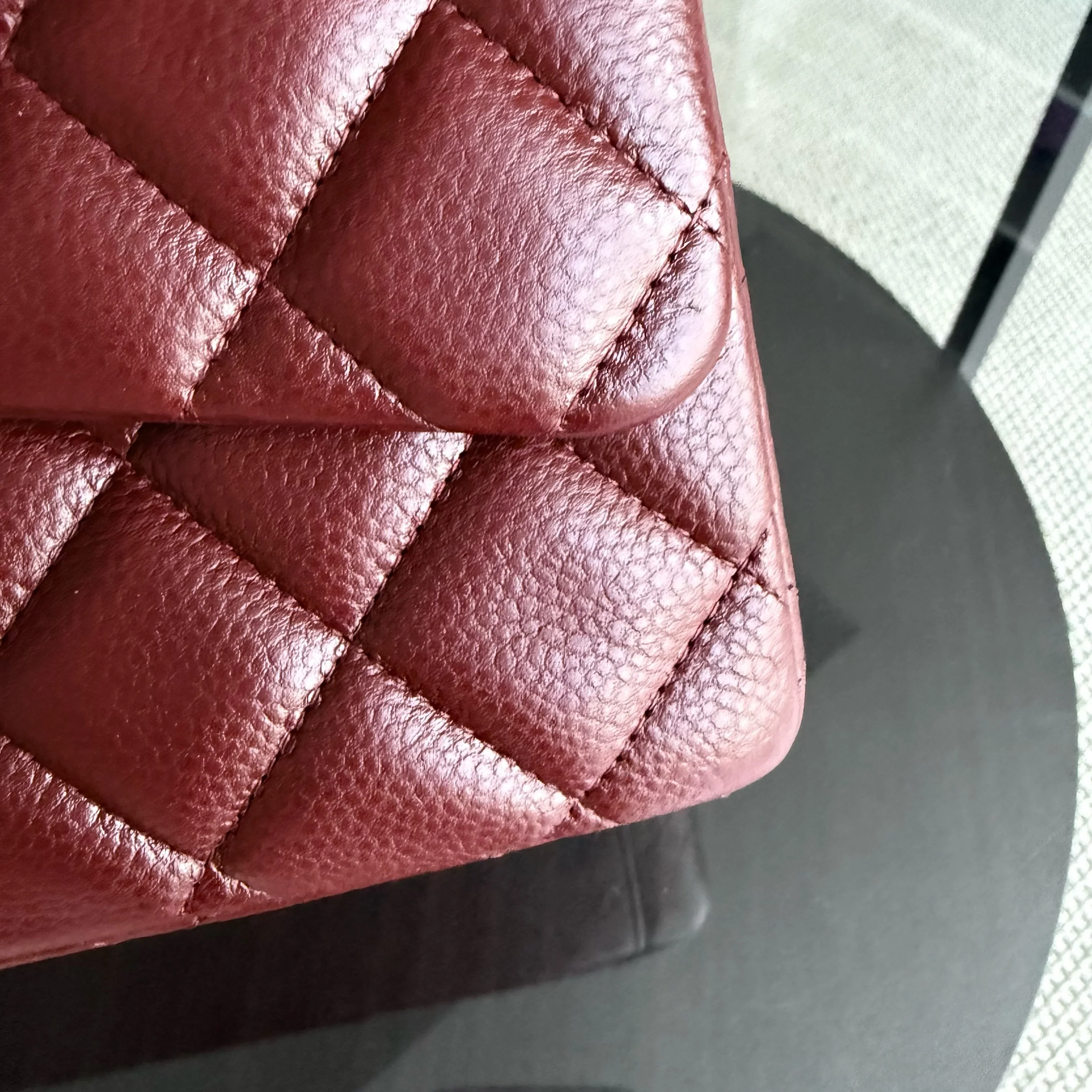 Chanel Classic Flap Maxi - Caviar Double Flap 33CM Quilted Grained Calfskin Burgundy Dark Red Silver Hardware Series 15