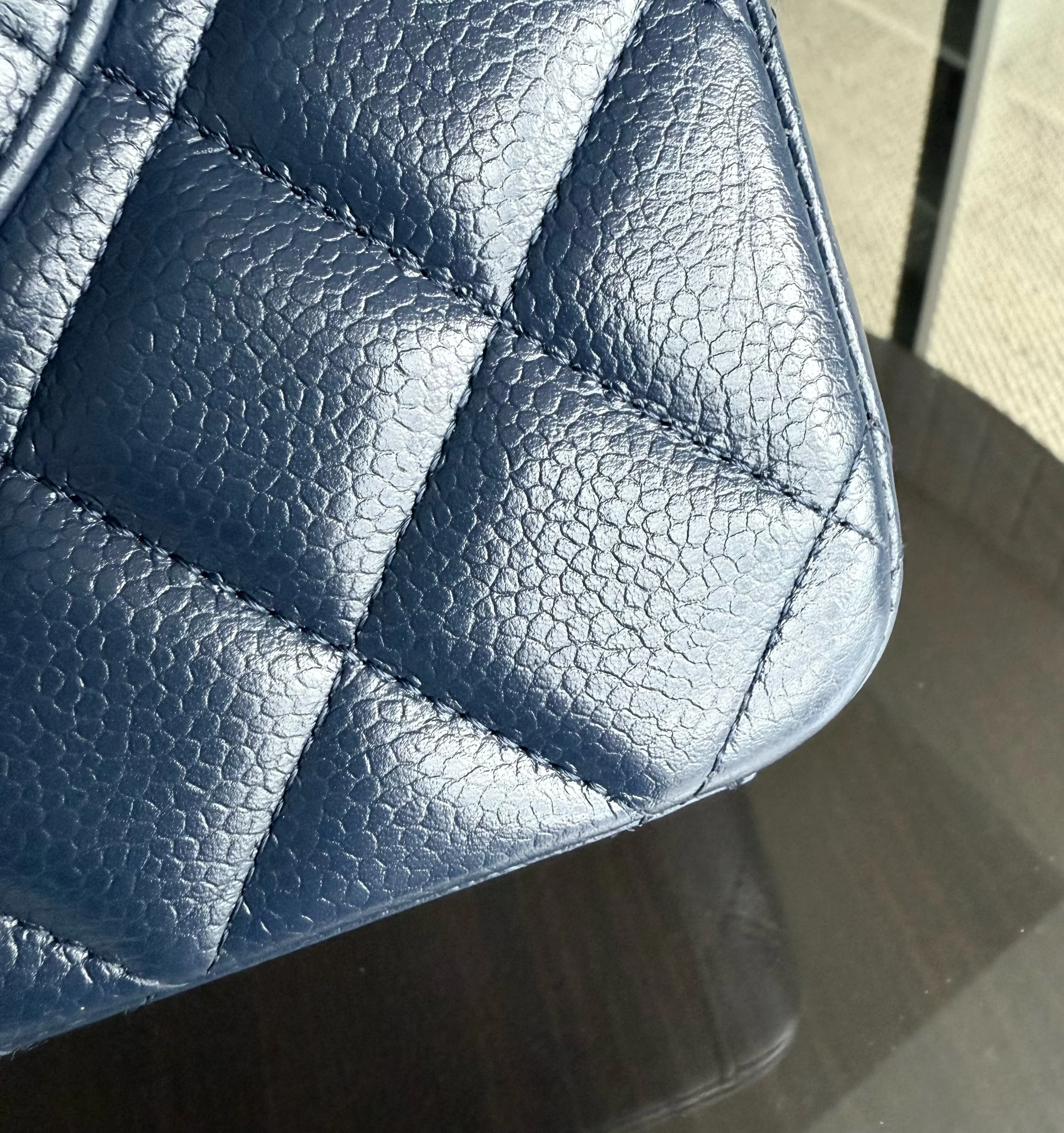 Chanel Classic Flap Maxi - Caviar Double Flap 34CM Quilted Dark Blue Silver Hardware Series 15