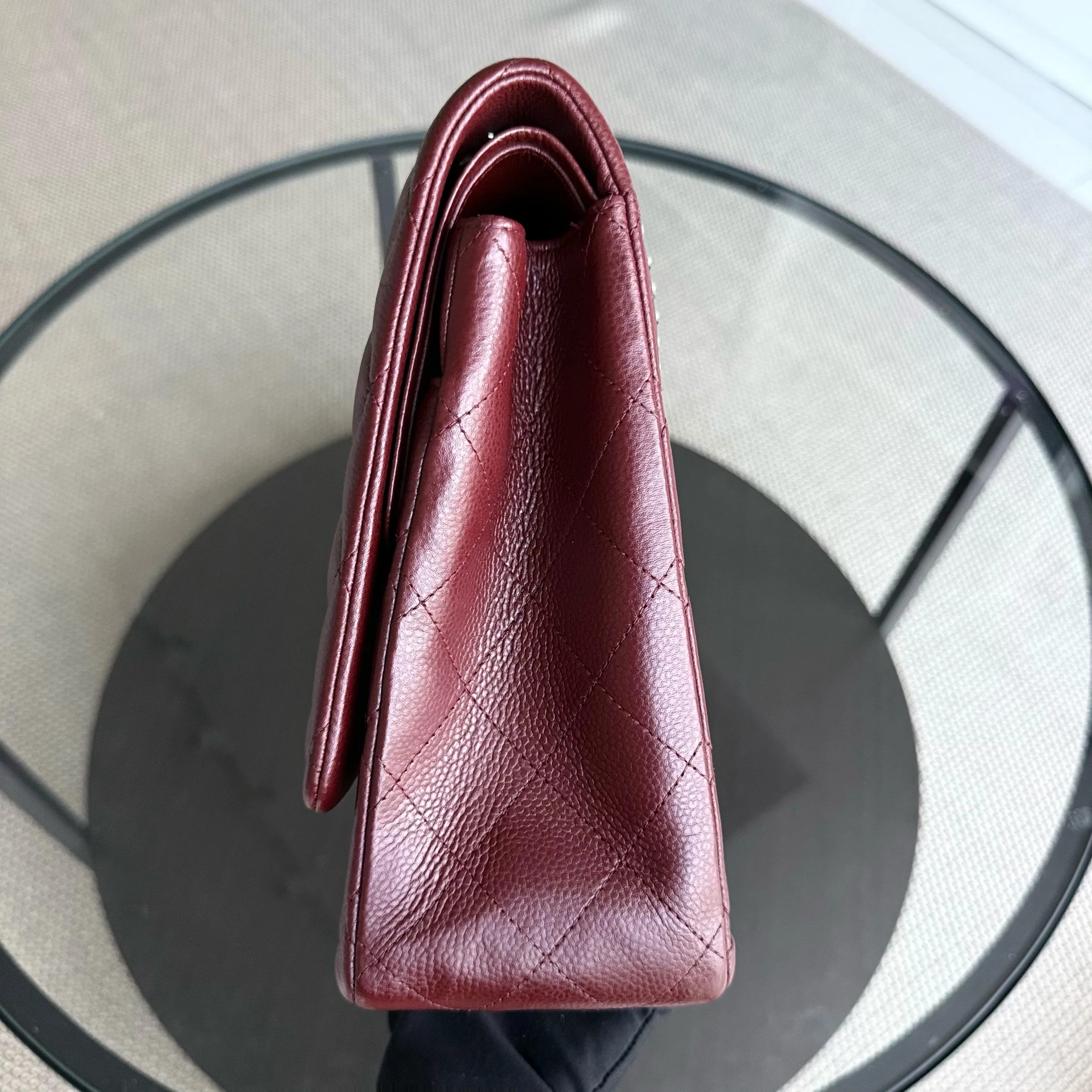 Chanel Classic Flap Maxi - Caviar Double Flap 33CM Quilted Grained Calfskin Burgundy Dark Red Silver Hardware Series 15